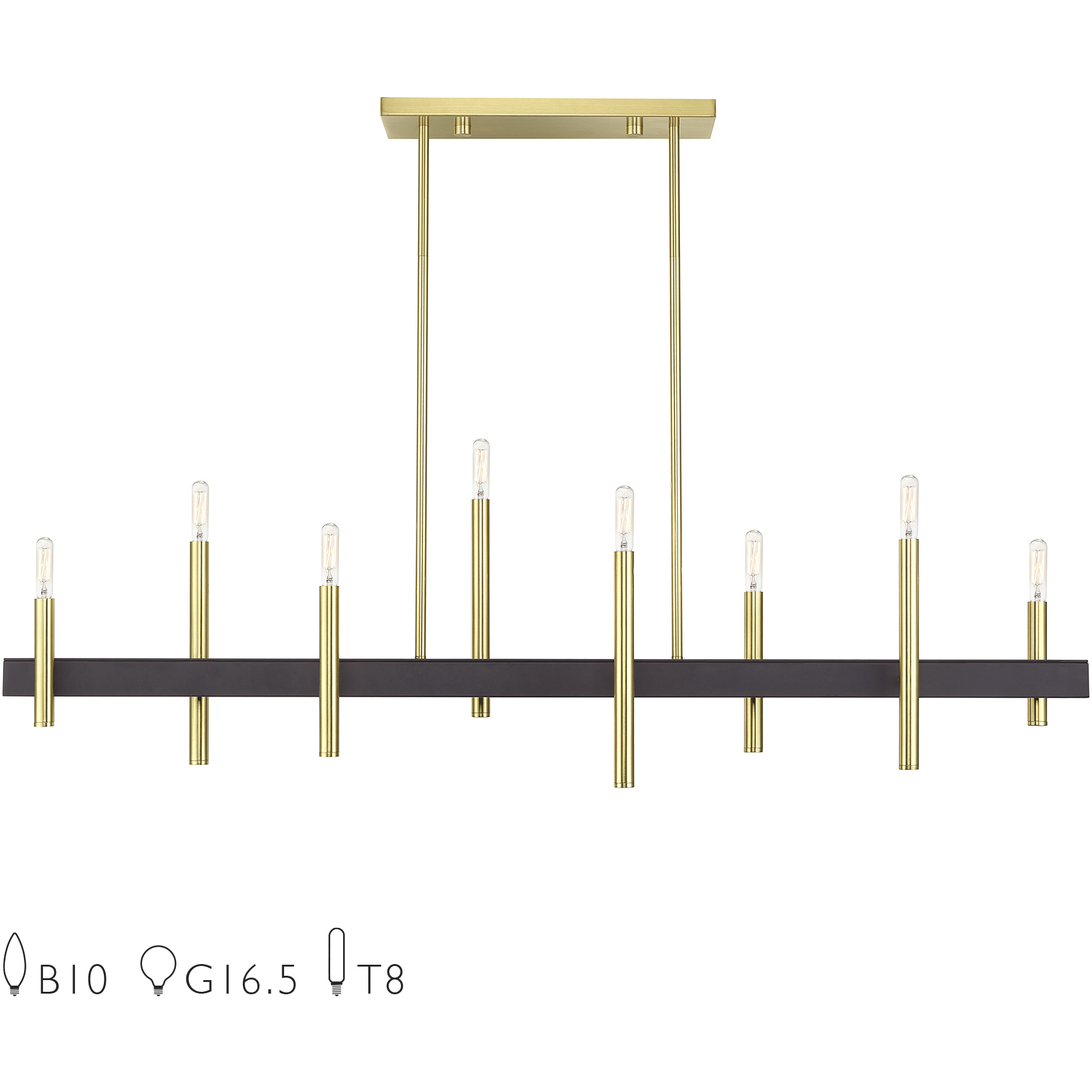 Denmark 8 Light 48 inch Satin Brass with Bronze Accents Linear Chandelier Ceiling Light