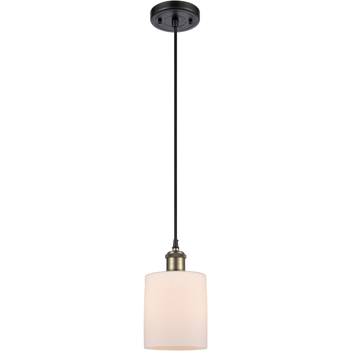 Ballston Cobbleskill 1 Light 5 inch Black Antique Brass Mini Pendant Ceiling Light in Matte White Glass, Ballston