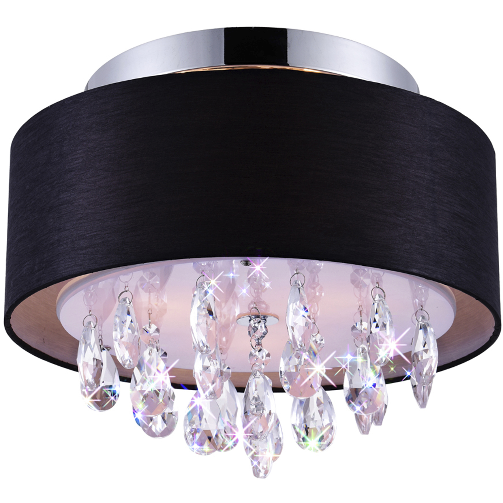 Dash 3 Light 14 inch Chrome Drum Shade Flush Mount Ceiling Light in Black