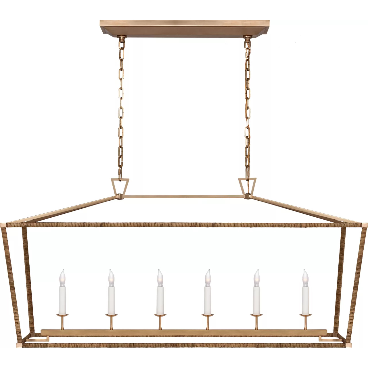 Chapman & Myers Darlana5 LED 54 inch Antique-Burnished Brass and Natural Rattan Linear Lantern Ceiling Light, Large