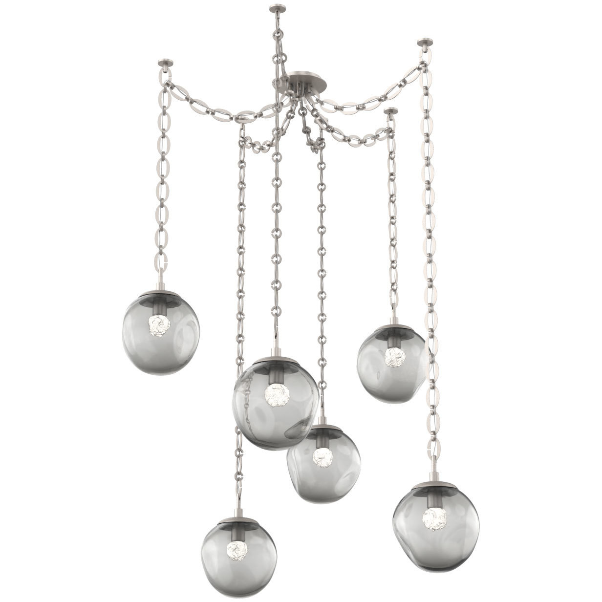Aster LED 18.7 inch Beige Silver Swag Multi-Pendant Ceiling Light in 3000K LED, Floret Inner - Smoke Outer, Oval Chain