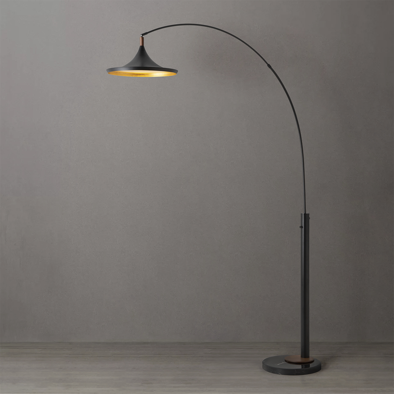 Lodi 90 inch 9 watt Matte Black and Walnut Arc Floor Lamp Portable Light