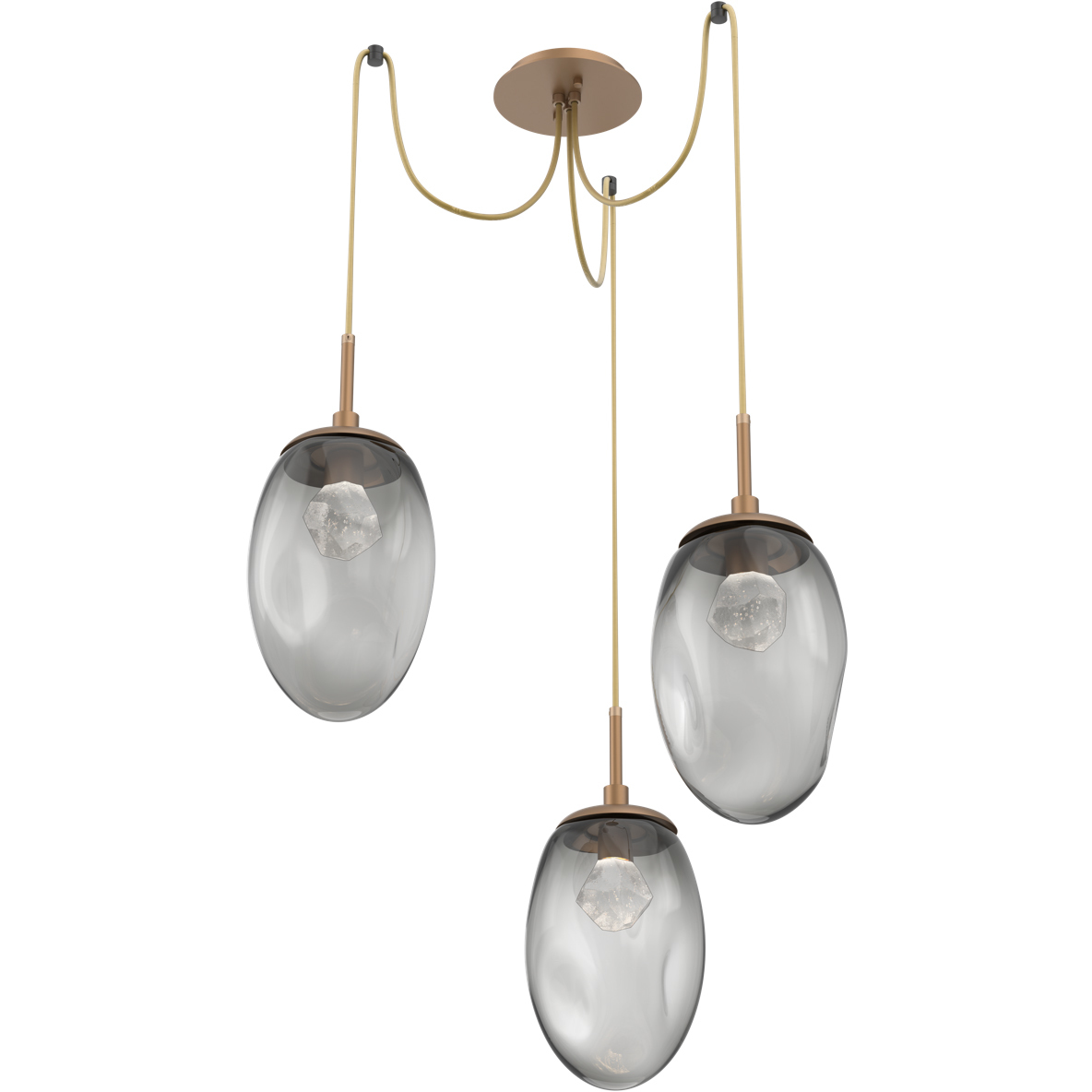 Meteo LED 17 inch Novel Brass Swag Multi-Pendant Ceiling Light in 3000K  LED, Zircon Inner - Smoke Outer