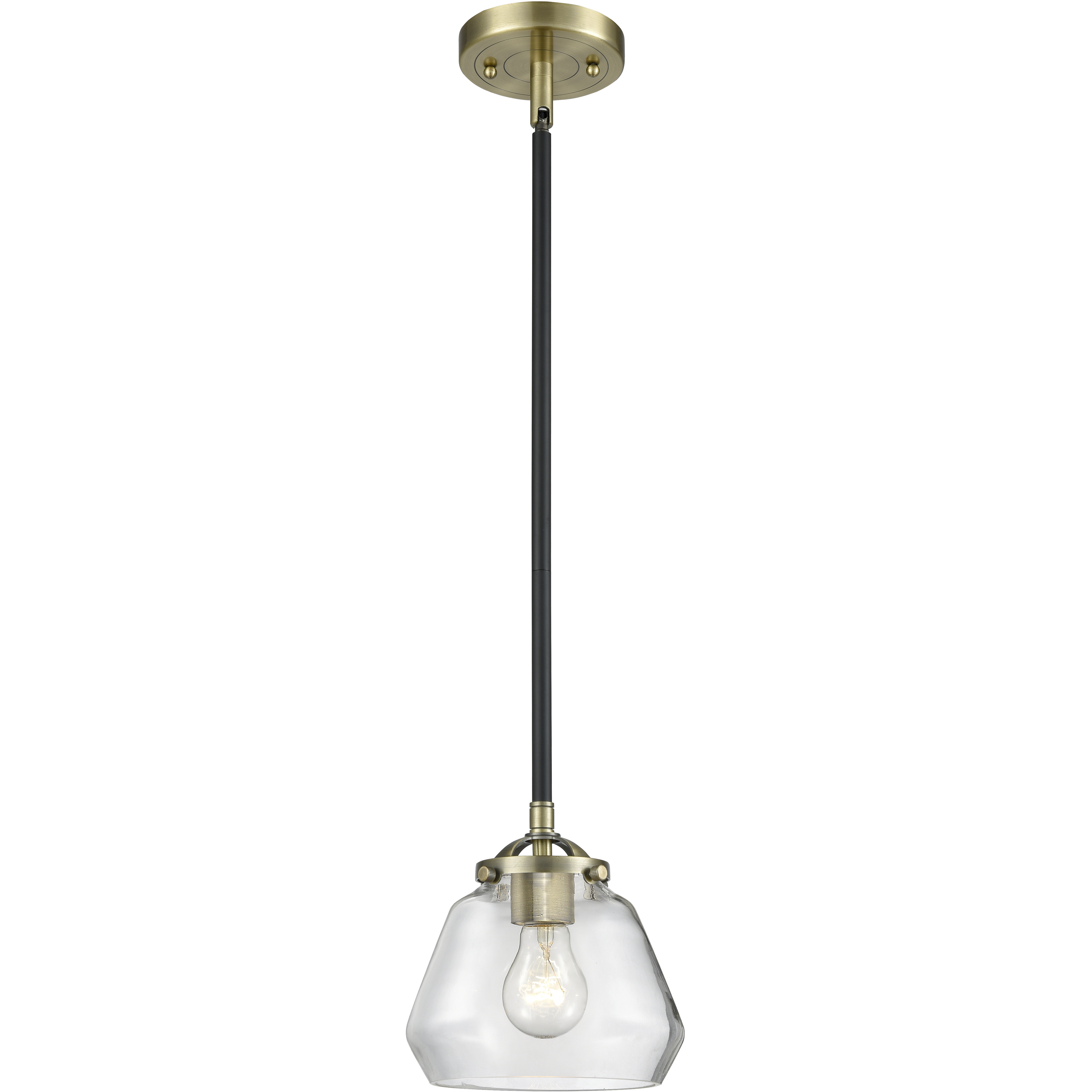 Nouveau Fulton LED 7 inch Brushed Satin Nickel Mini Pendant Ceiling Light in Clear Glass, Nouveau