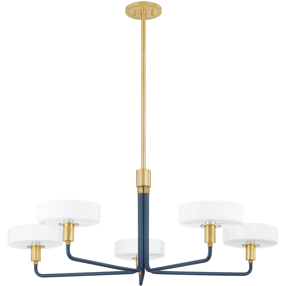 Aston 5 Light 39 inch Aged Brass/Slate Blue Chandelier Ceiling Light