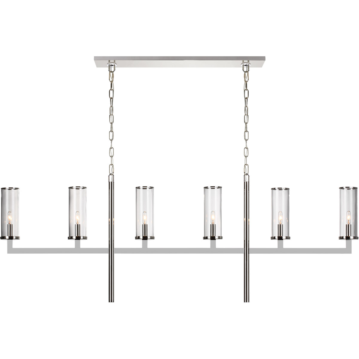 Kelly Wearstler Liaison 6 Light 62 inch Polished Nickel Linear Chandelier Ceiling Light in Clear Glass, Large