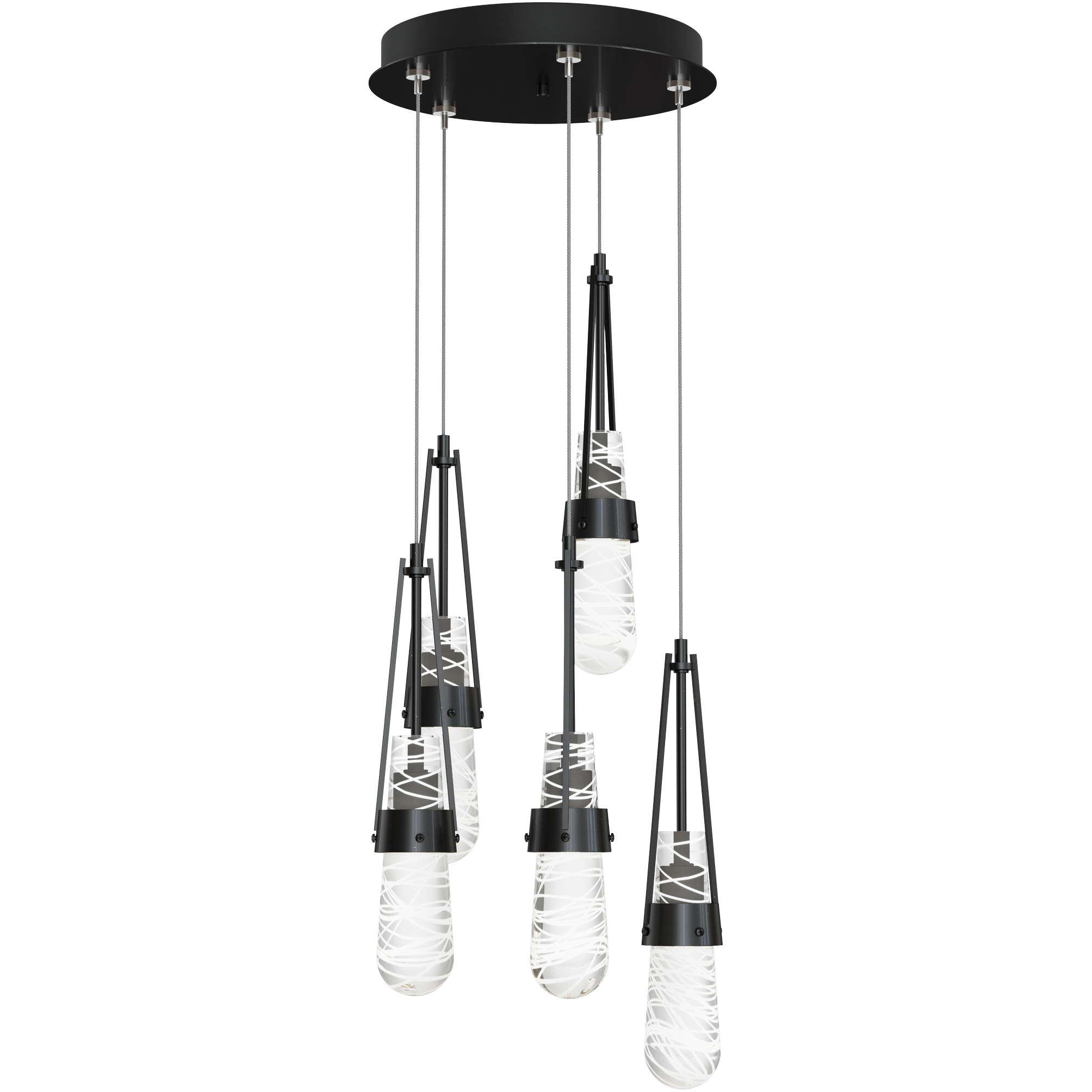 Link 5 Light 13 inch Ink Pendant Ceiling Light in Clear with White Threading, Long