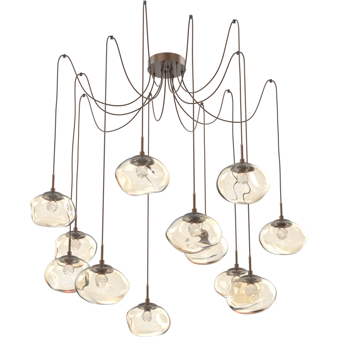 Nova LED 19 inch Burnished Bronze Swag Multi-Pendant Ceiling Light in 2700K LED, Floret Inner - Amber Outer
