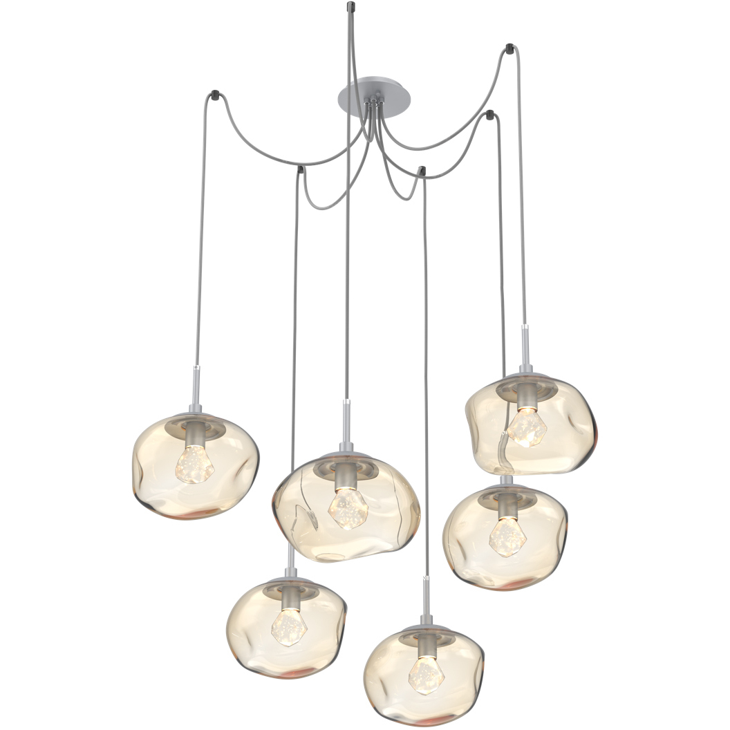 Nova LED 19 inch Classic Silver Swag Multi-Pendant Ceiling Light in 2700K LED, Zircon Inner - Amber Outer