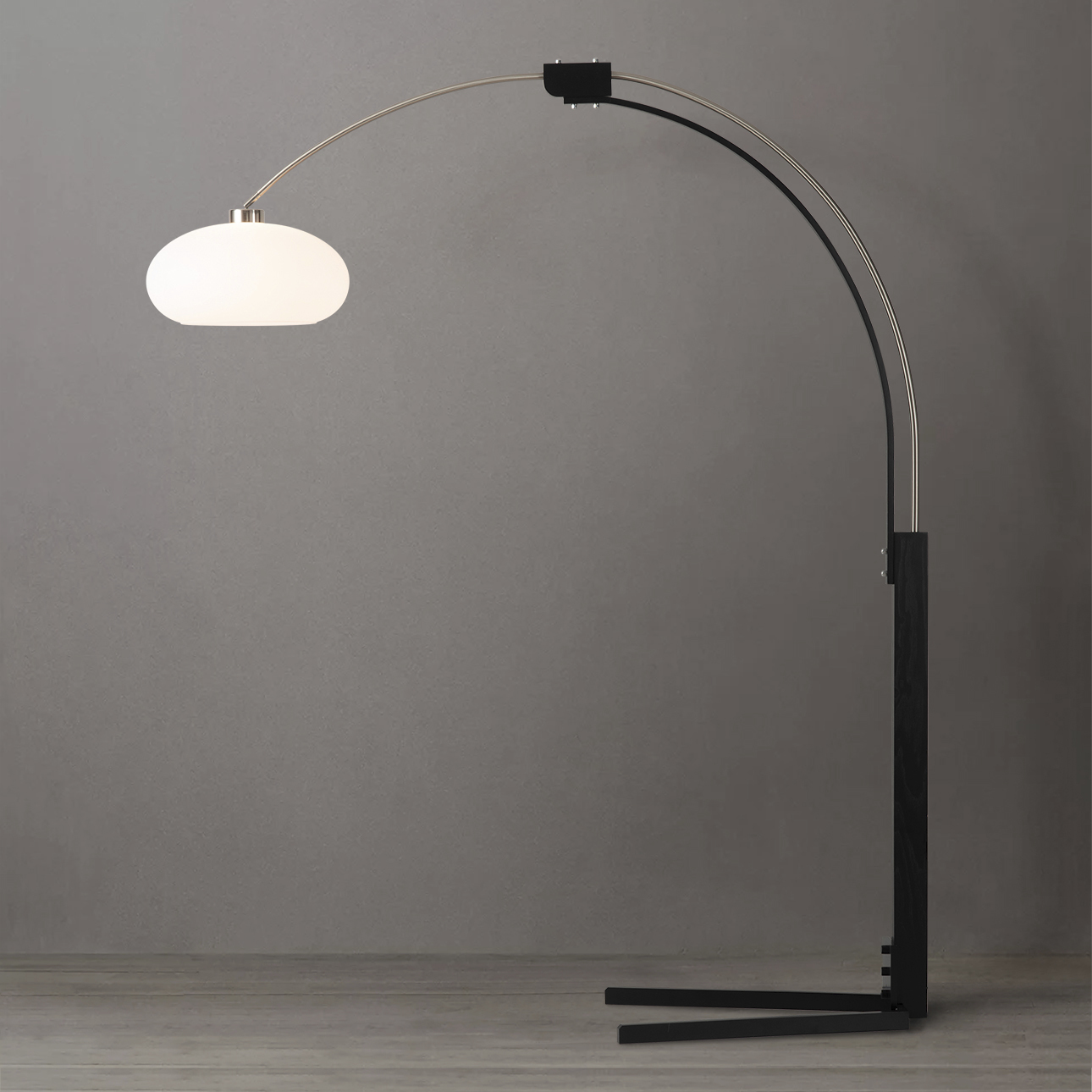 Morelli 85 inch 9 watt Satin Nickel and Black Arc Floor Lamp Portable Light