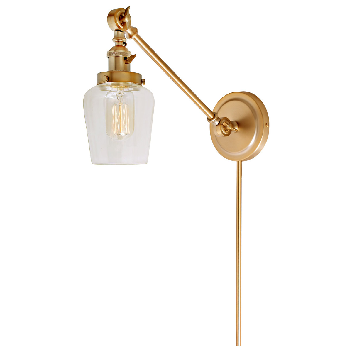 Soho Liberty 22 inch 100 watt Satin Brass Swing Arm Wall Sconce Wall Light in Clear Glass, Rubbed Brass, 9, Double Swivel