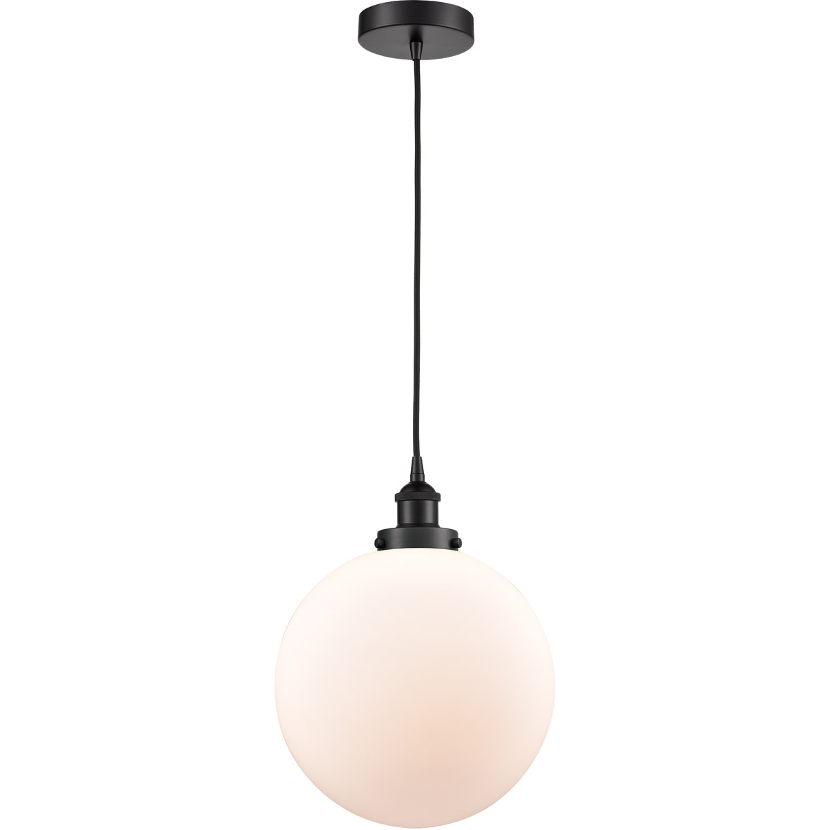 Edison Beacon LED 12 inch Matte Black Mini Pendant Ceiling Light in Matte White Glass