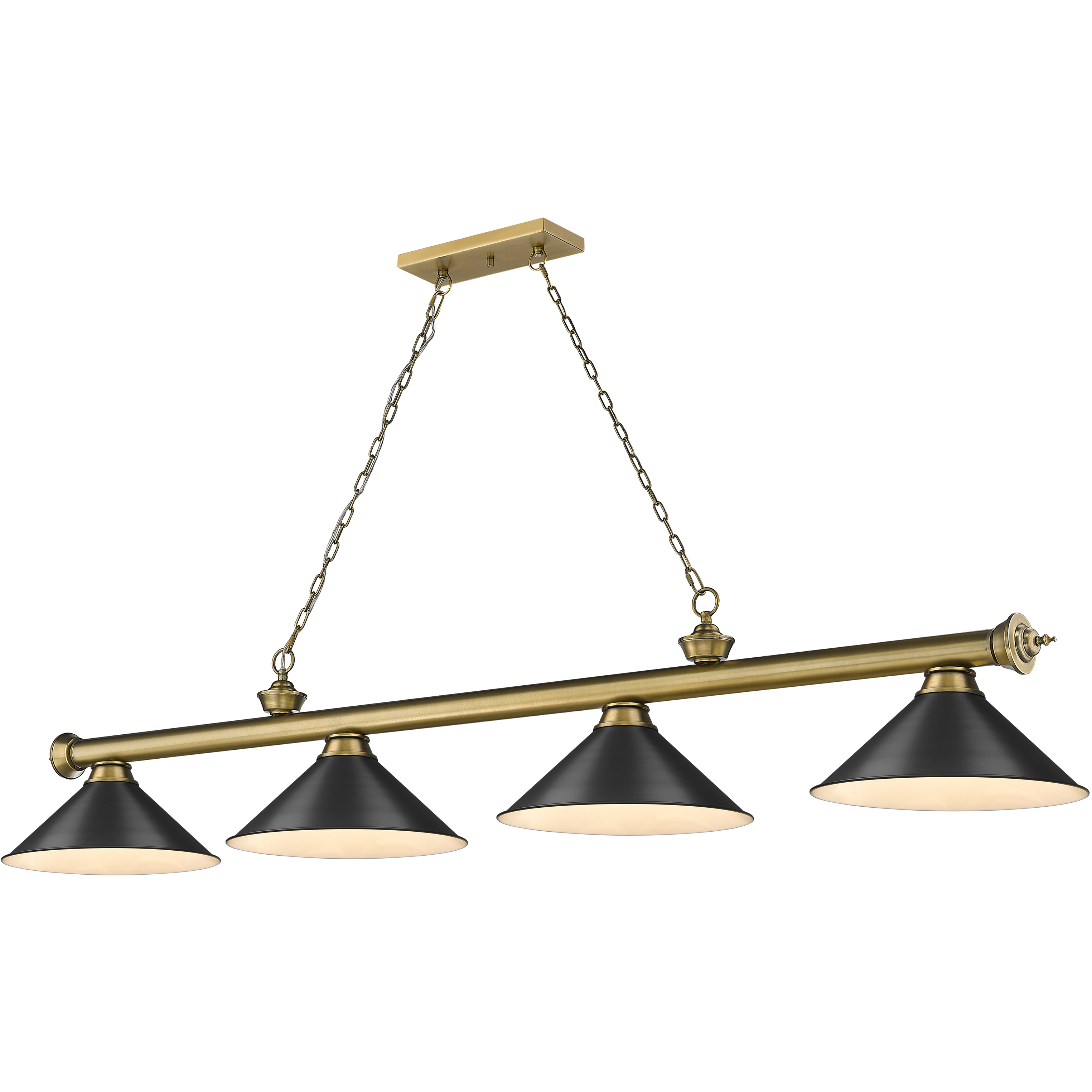 Cordon 4 Light 81.25 inch Rubbed Brass Billiard Ceiling Light in Matte Black Steel