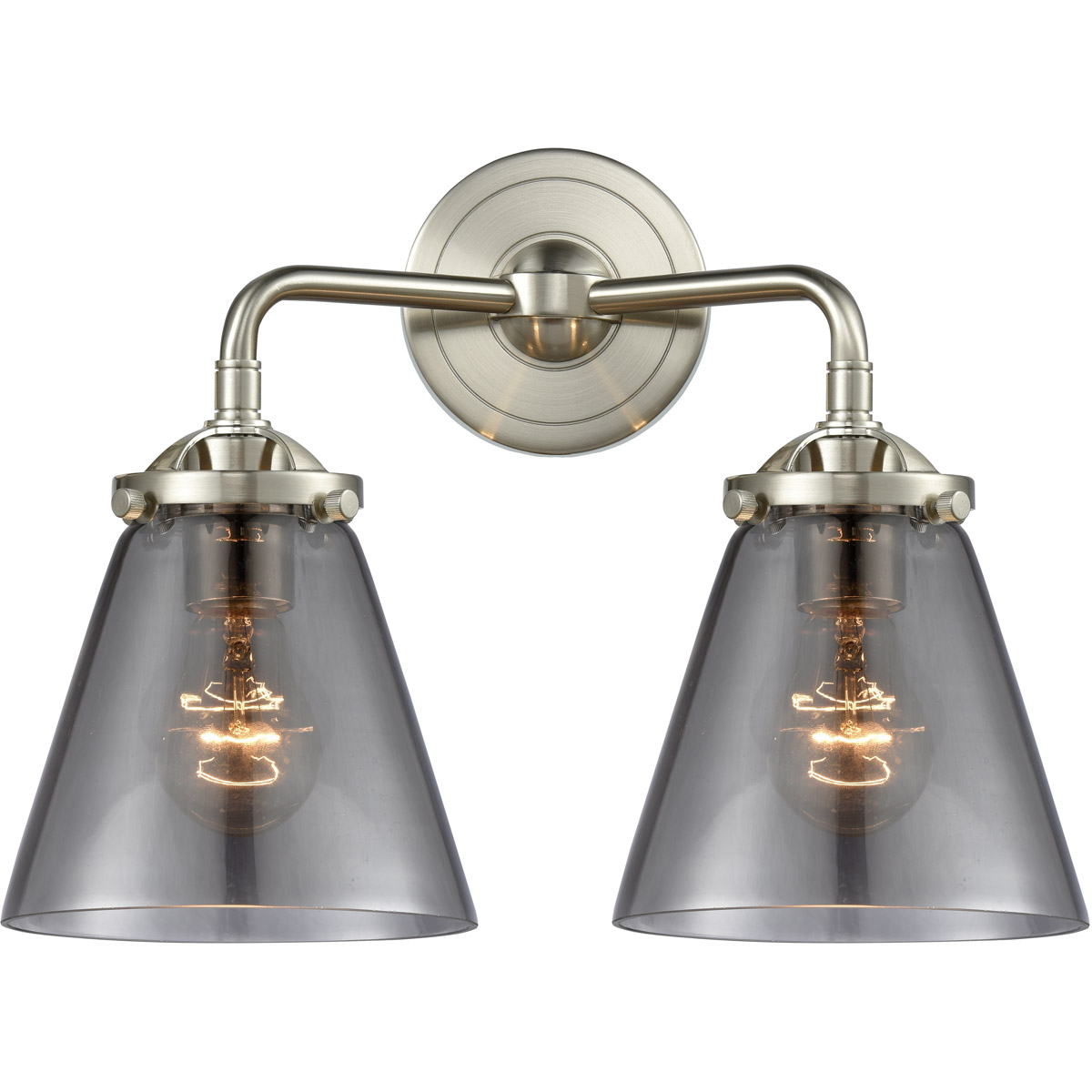 Nouveau Small Cone 2 Light 14 inch Brushed Satin Nickel Bath Vanity Light Wall Light in Plated Smoke Glass, Nouveau