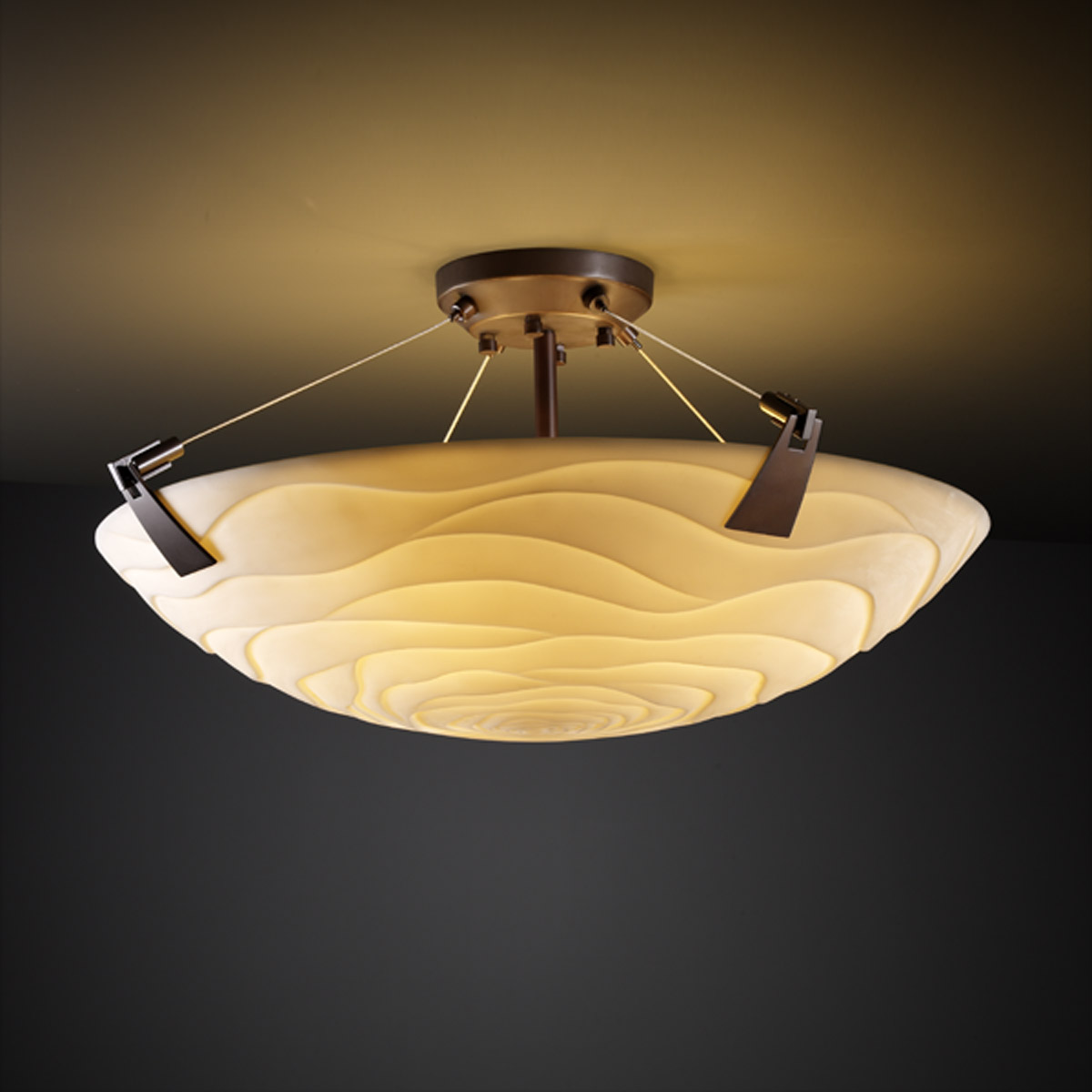 Porcelina LED 18 inch Brushed Nickel Semi-Flush Ceiling Light in 3000 Lm LED, Waves, Round Bowl