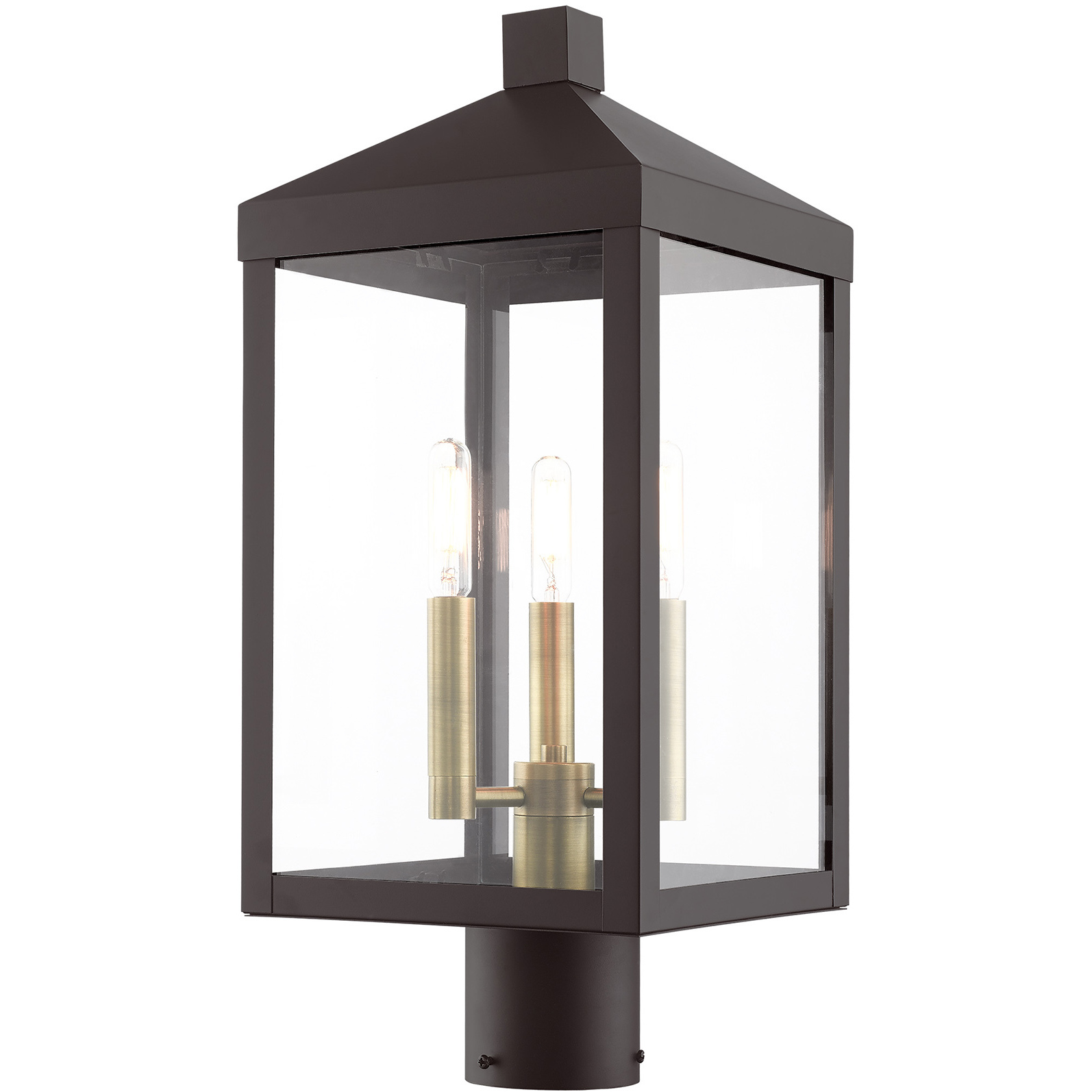Nyack 3 Light 20 inch Bronze with Antique Brass Cluser Outdoor Post Top Lantern