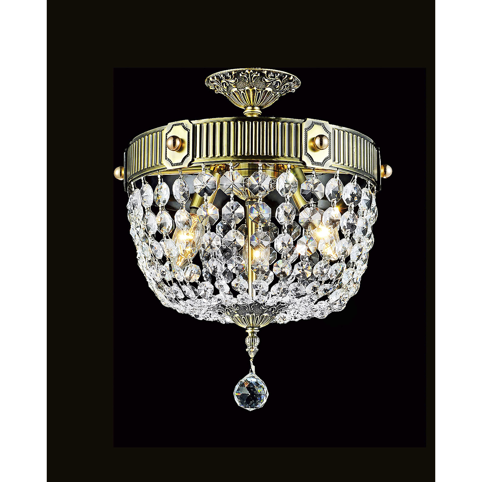Brass 3 Light 13 inch French Gold Bowl Flush Mount Ceiling Light