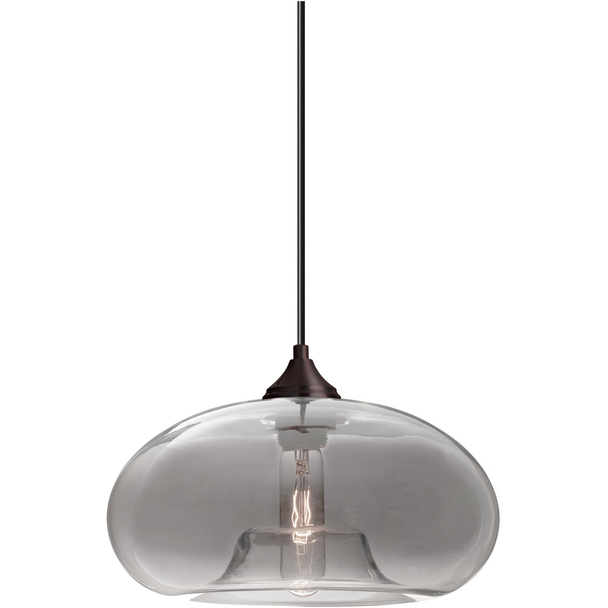 Bana 1 Light Bronze Cord Pendant Ceiling Light in Smoke Glass