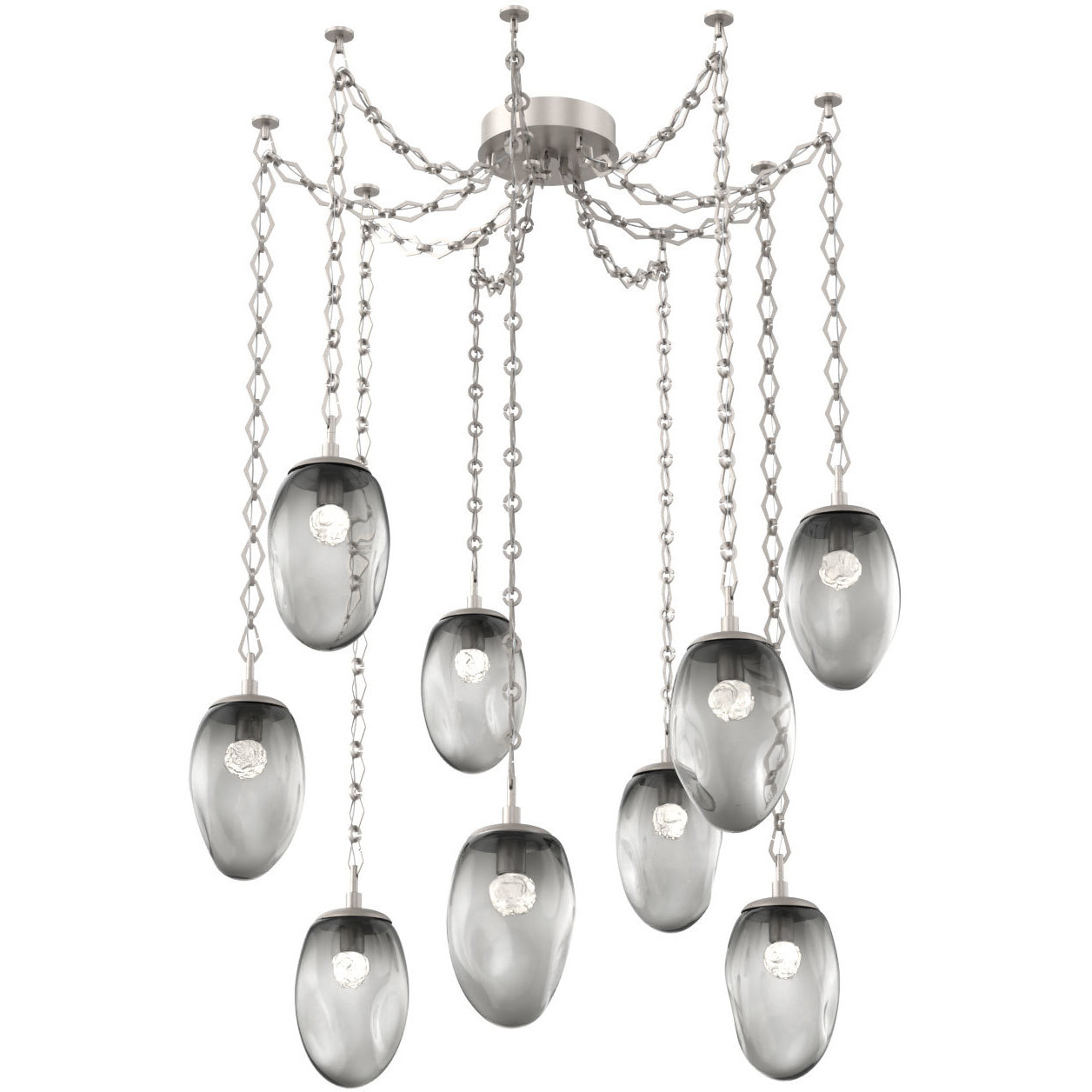 Meteo LED 17 inch Beige Silver Swag Multi-Pendant Ceiling Light in 3000K LED, Floret Inner - Smoke Outer, Diamond Chain
