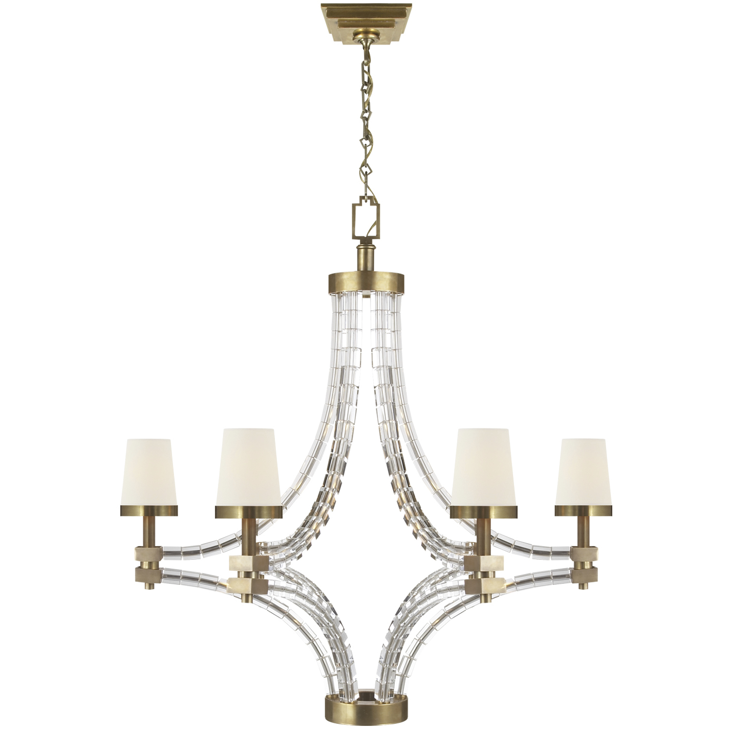 Chapman & Myers Crystal Cube 6 Light 34.5 inch Antique-Burnished Brass Chandelier Ceiling Light in Linen, Large