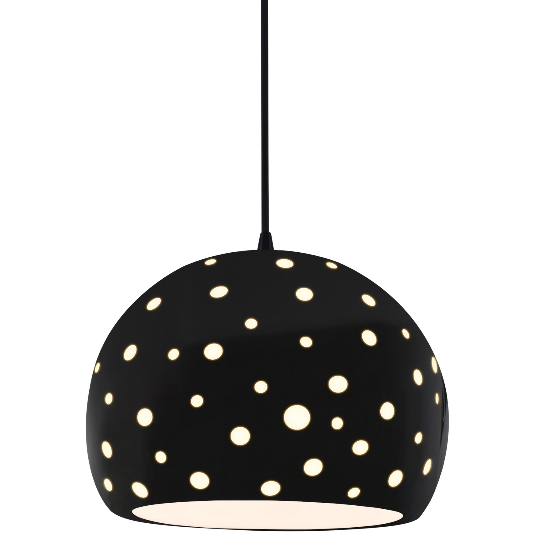 Perforated Globe Pendant Ceiling Light in Matte Black, Dedicated LED, Black Cord, Gloss Black, 10W x 7.75H, Form+Finish+Function