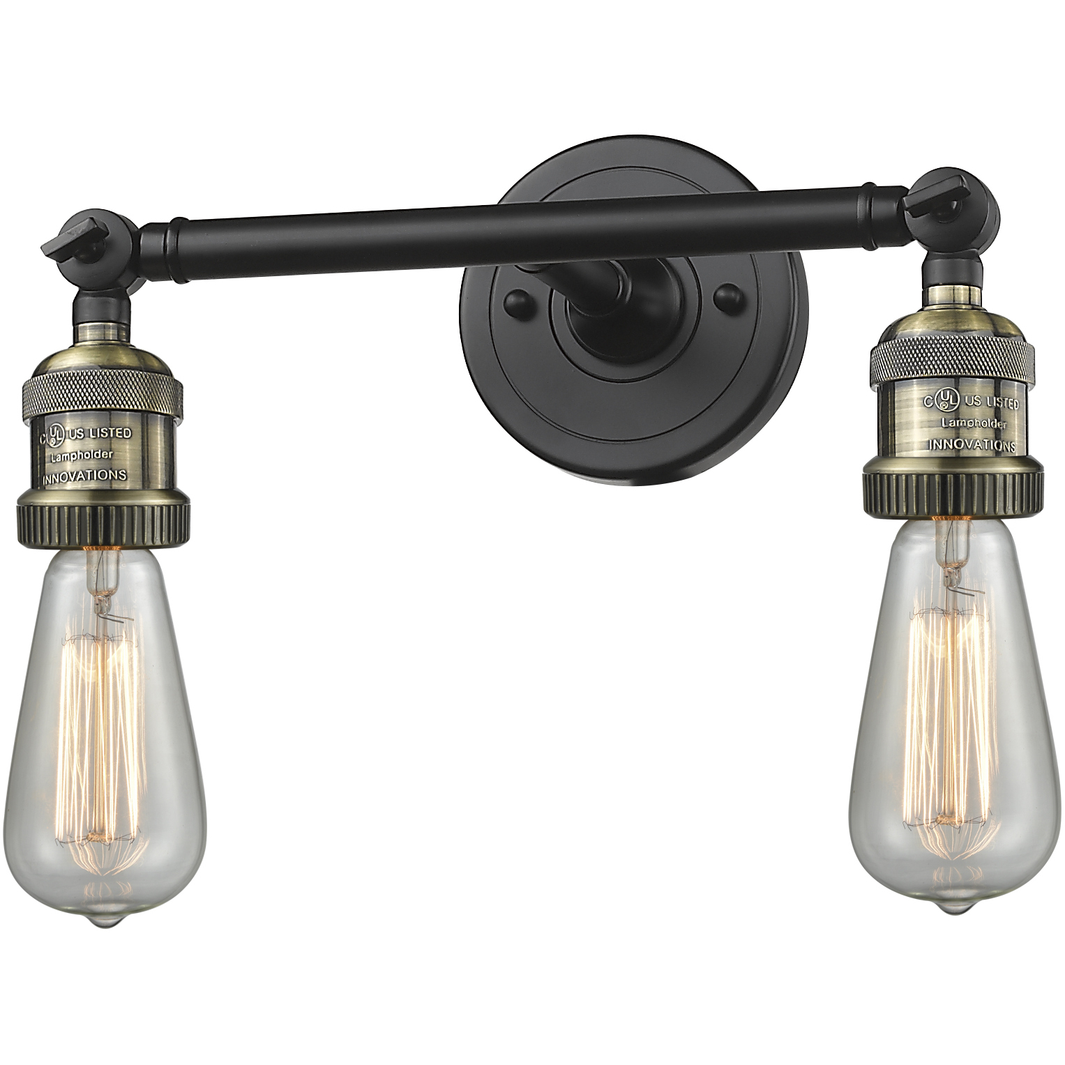 Franklin Restoration Bare Bulb 2 Light 11 inch Black Antique Brass Bath Vanity Light Wall Light, Franklin Restoration