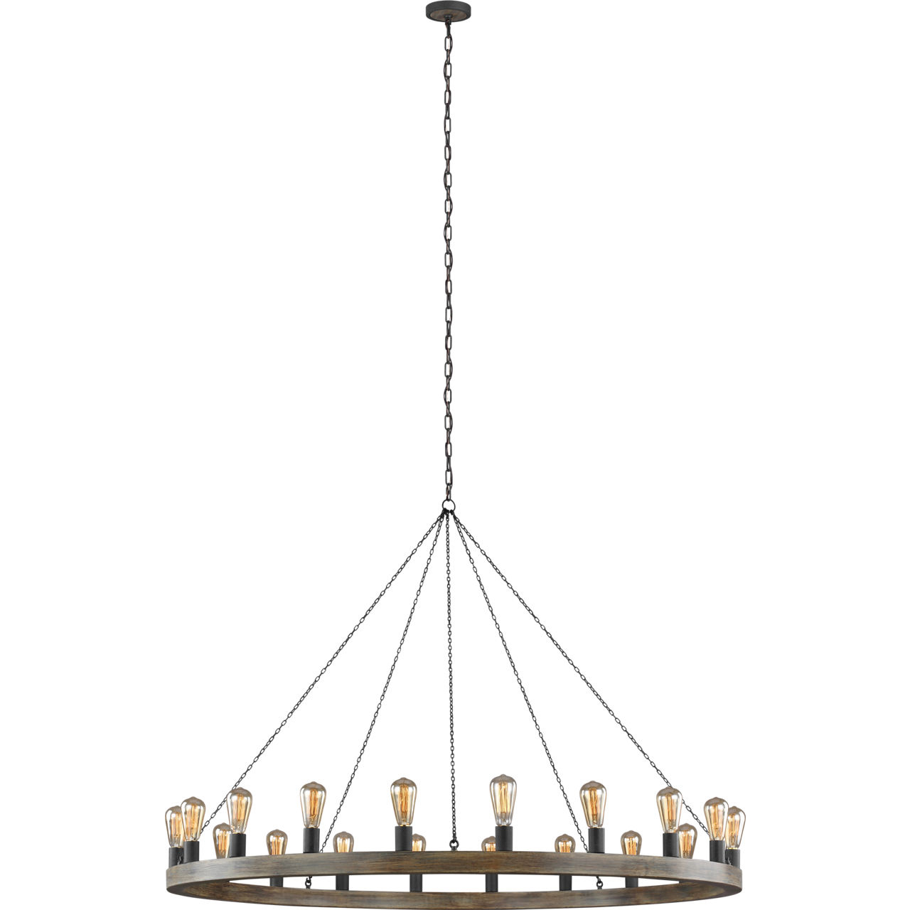 Sean Lavin Avenir 20 Light 60 inch Weathered Oak Wood / Antique Forged Iron Chandelier Ceiling Light