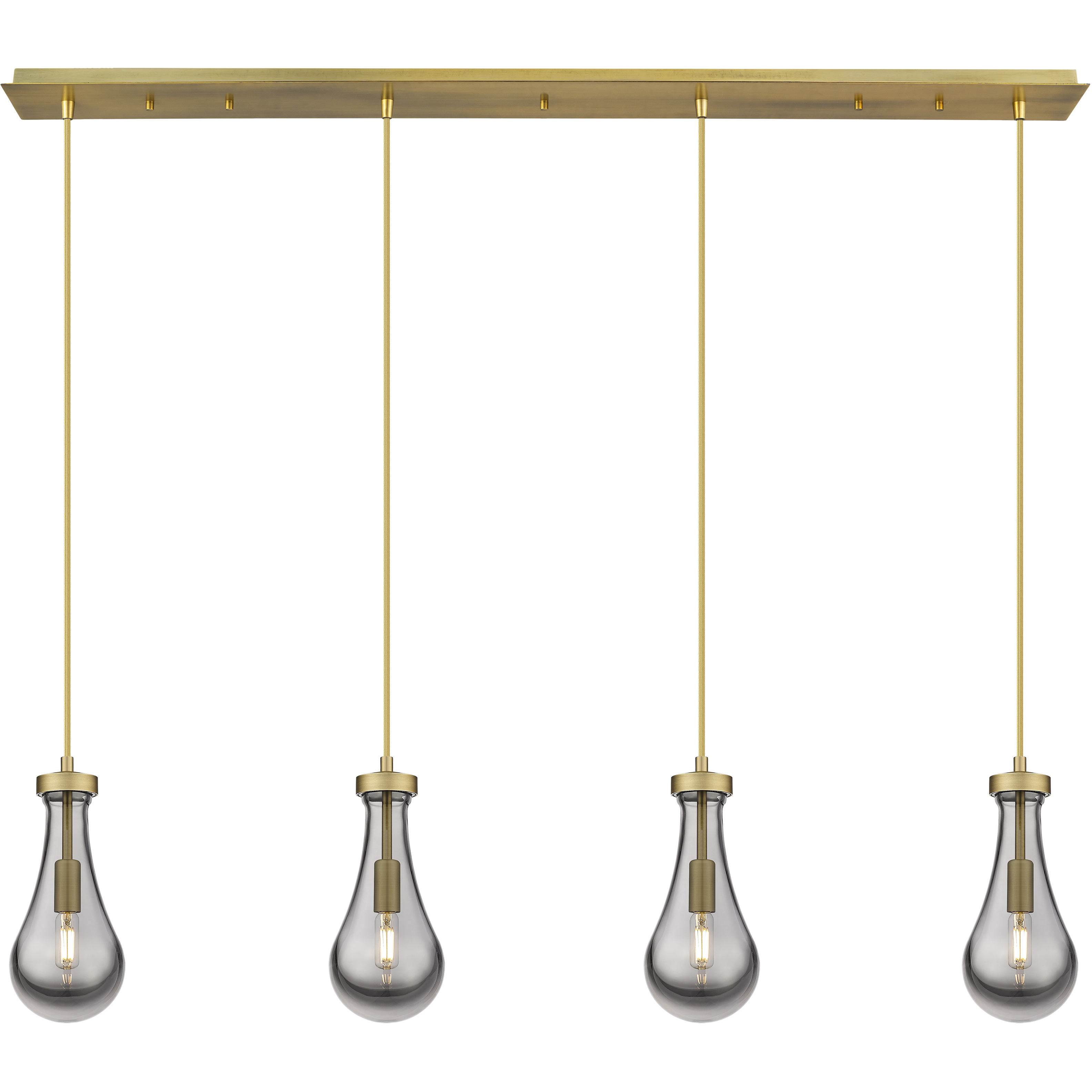 Owego 4 Light 48.88 inch Brushed Brass Linear Pendant Ceiling Light in Light Smoke Glass
