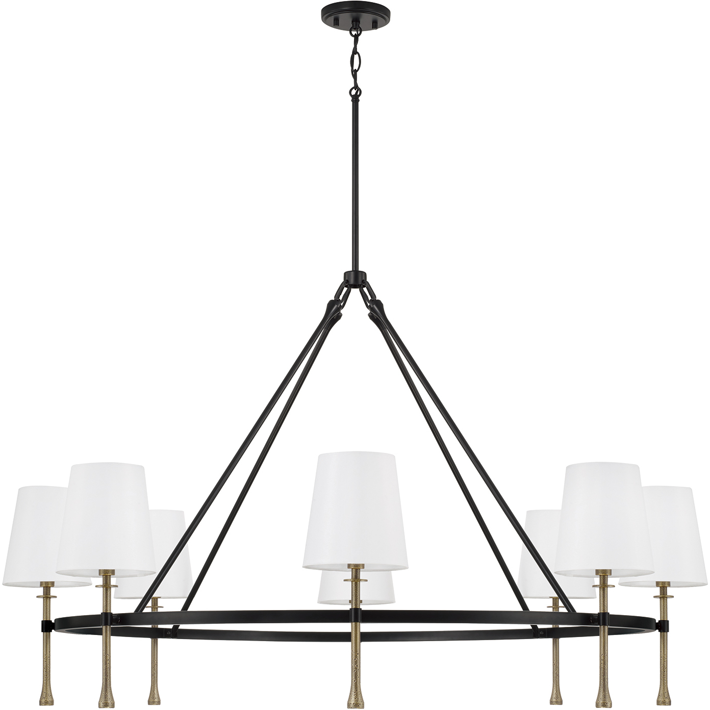 Hollis 8 Light 48 inch Matte Black with Hammered Gold Chandelier Ceiling Light