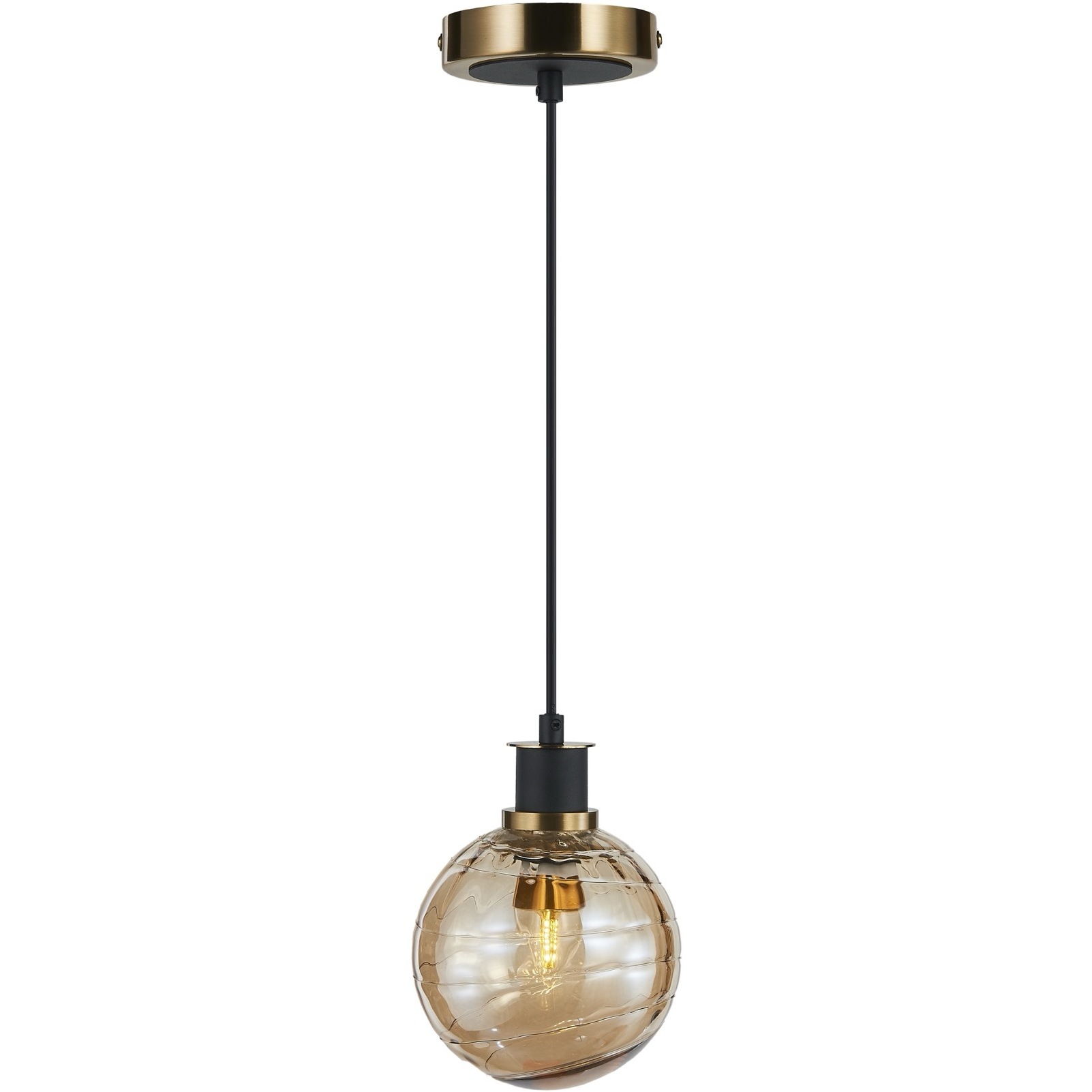 Gem LED 6 inch Black and Brushed Brass Pendant Ceiling Light in Amber