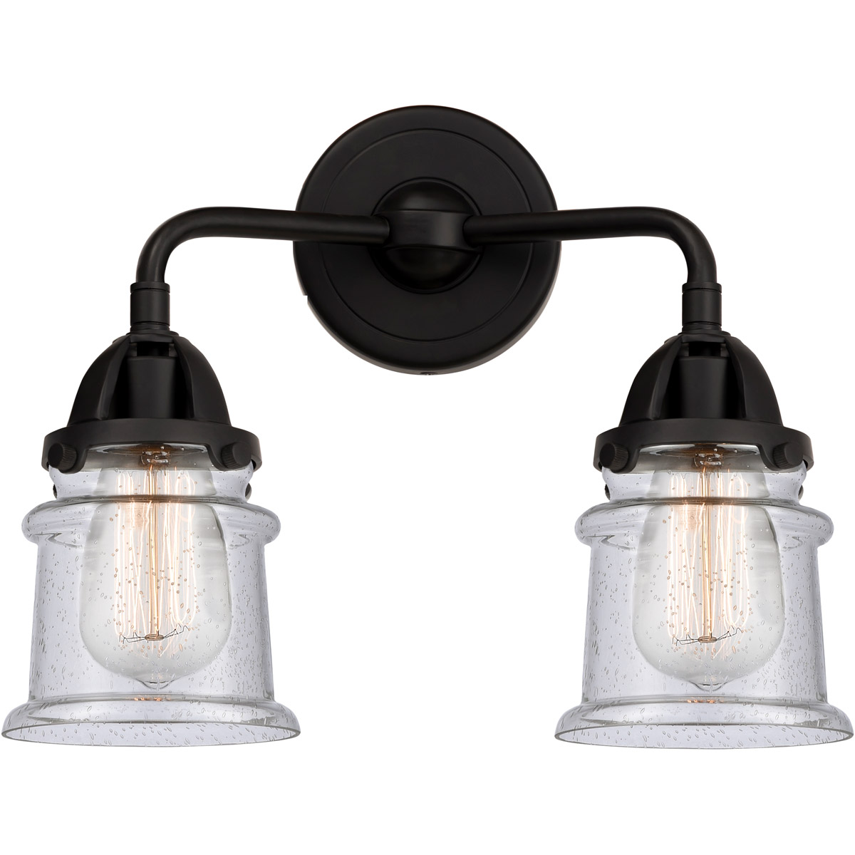 Nouveau 2 Small Canton 2 Light 13 inch Matte Black Bath Vanity Light Wall Light in Seedy Glass