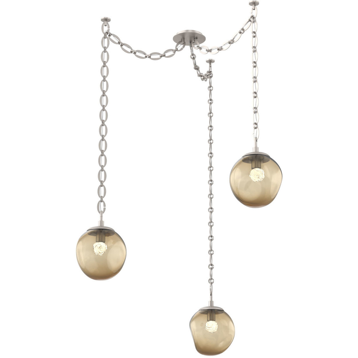Aster LED 18.7 inch Beige Silver Swag Multi-Pendant Ceiling Light in 3000K LED, Floret Inner - Bronze Outer, Oval Chain