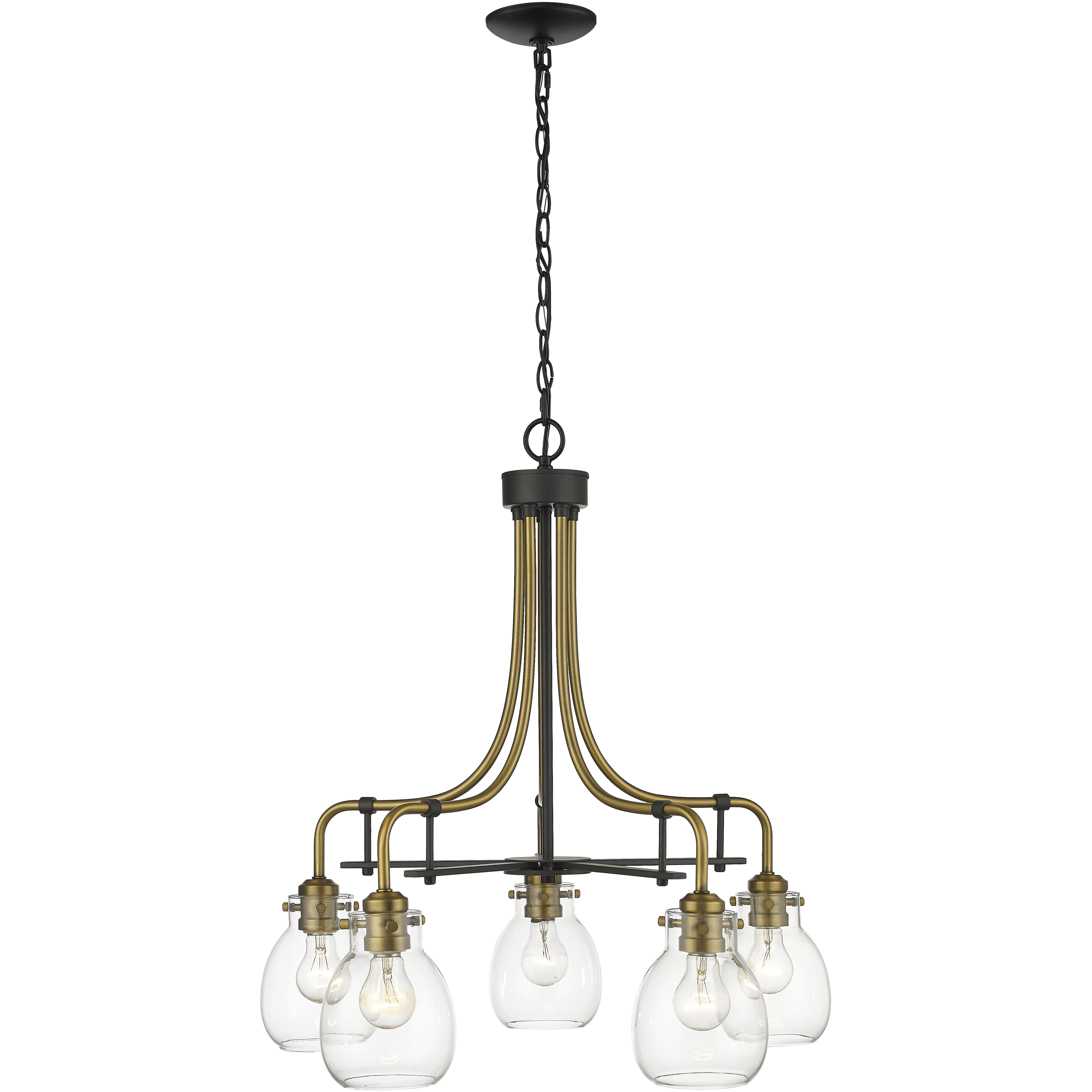 Kraken 5 Light 25 inch Matte Black and Olde Brass Chandelier Ceiling Light