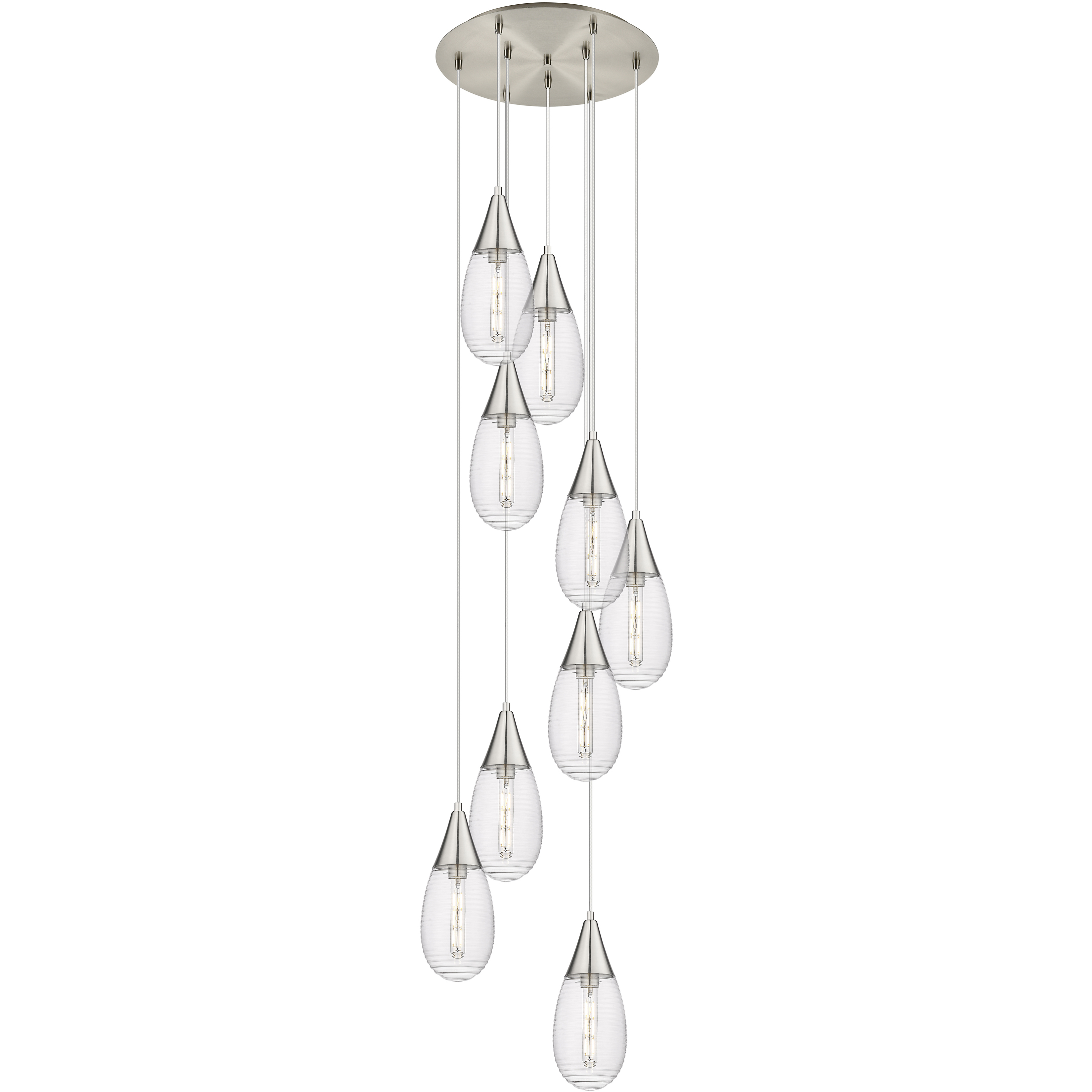 Malone 9 Light 20.13 inch Brushed Satin Nickel Multi Pendant Ceiling Light in Striped Clear Glass