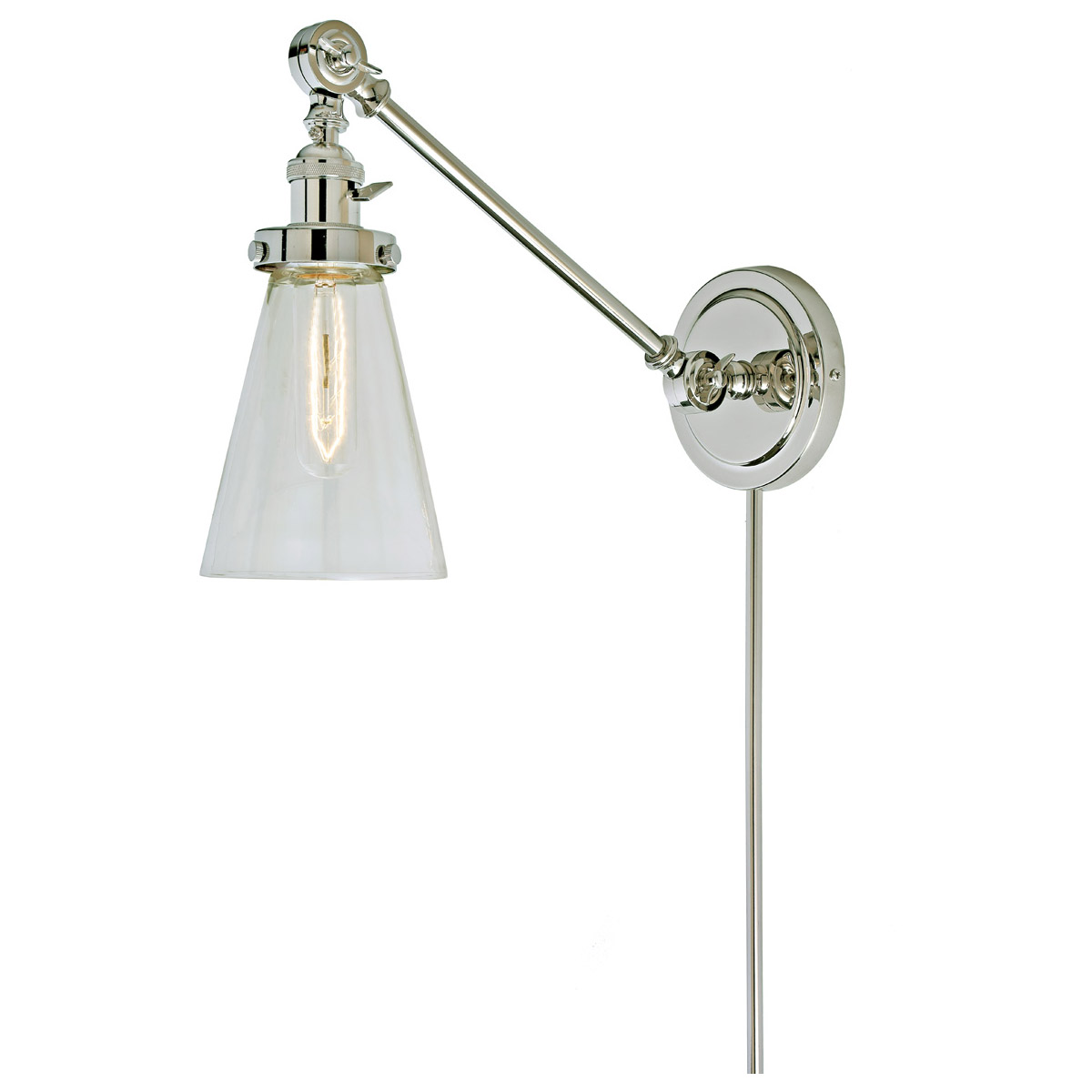 Soho Barclay 24 inch 100 watt Polished Nickel Swing Arm Wall Sconce Wall Light in Clear Glass, Double Swivel