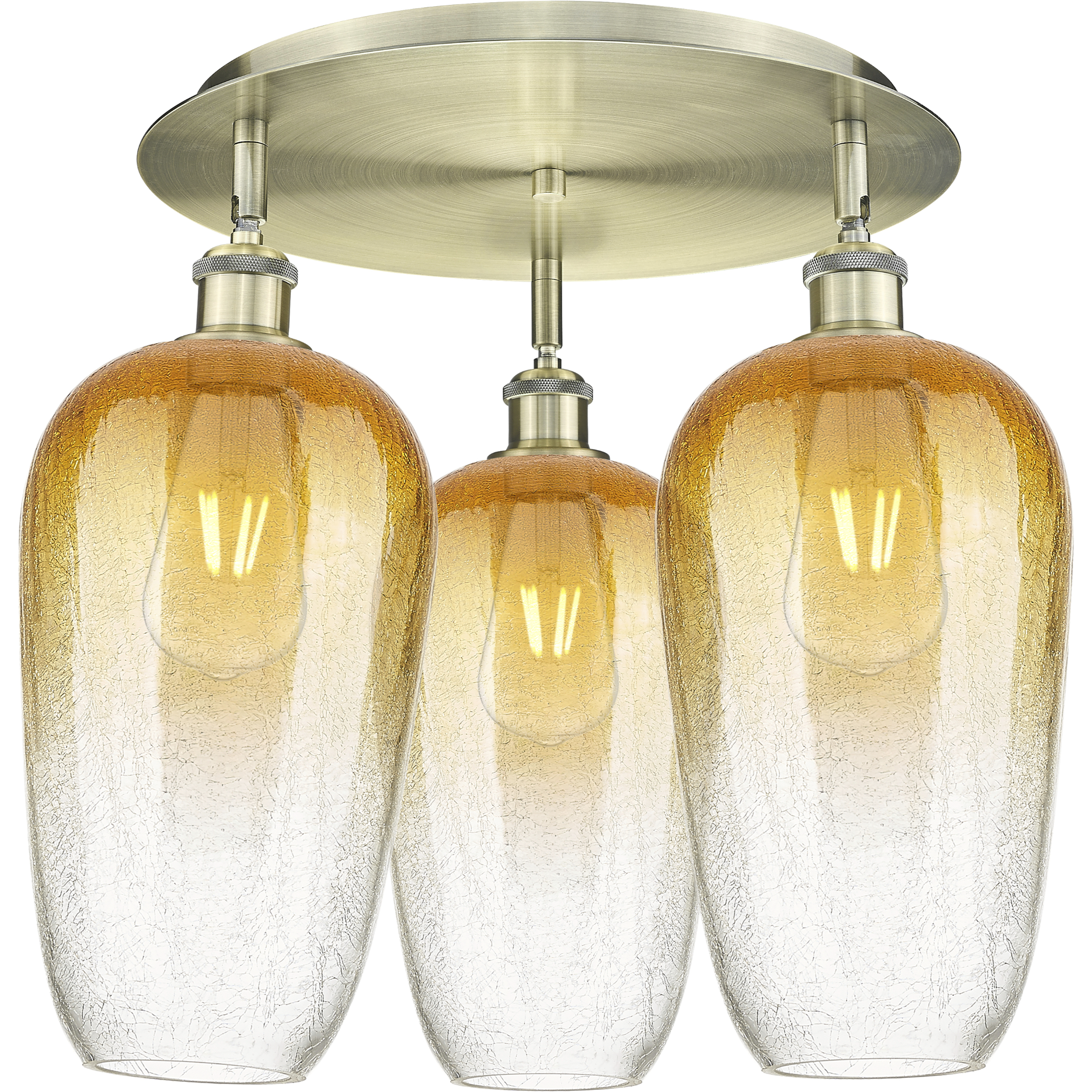 Ballston Brookhaven Flute 3 Light 19 inch Antique Brass Flush Mount Ceiling Light in Amber Glass