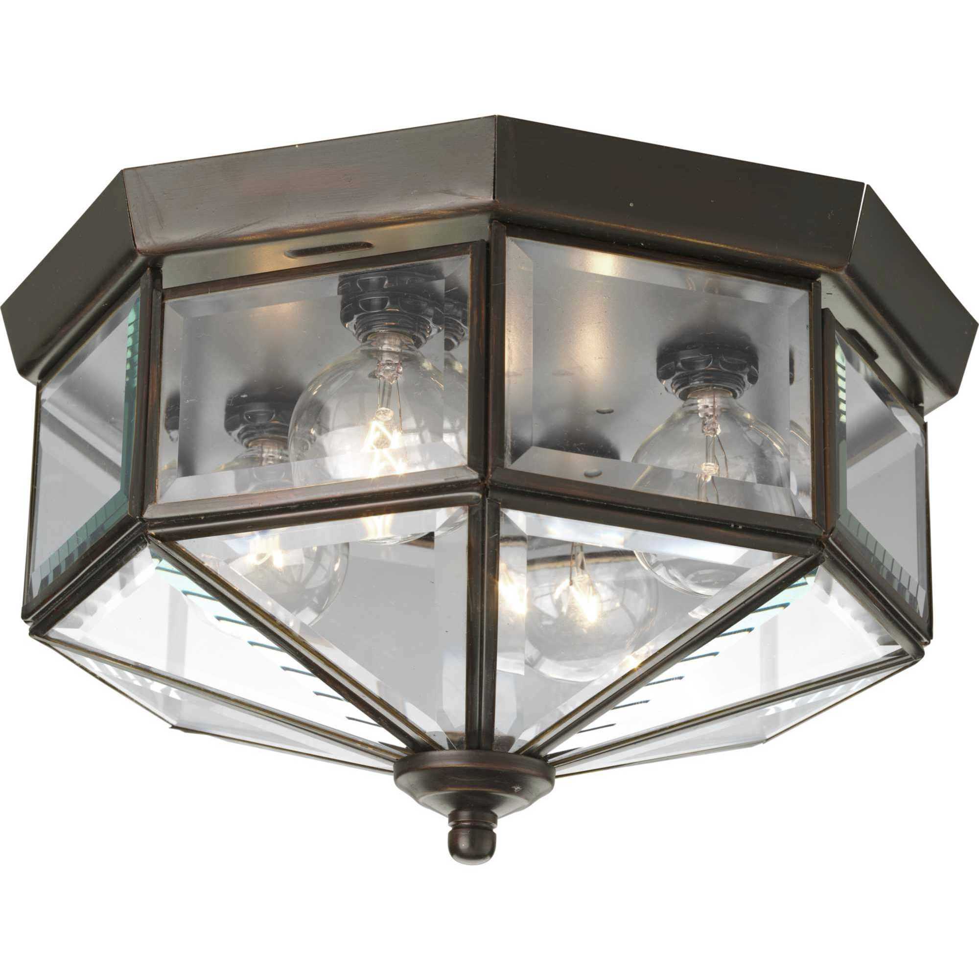 Beveled Glass 4 Light 11.13 inch Antique Bronze Flush Mount Ceiling Light