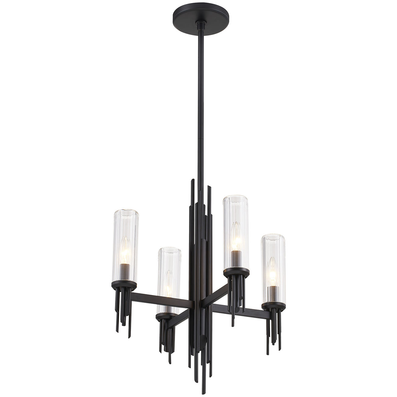 Torres 4 Light 18 inch Clear Ribbed Glass/Matte Black Chandelier Ceiling Light