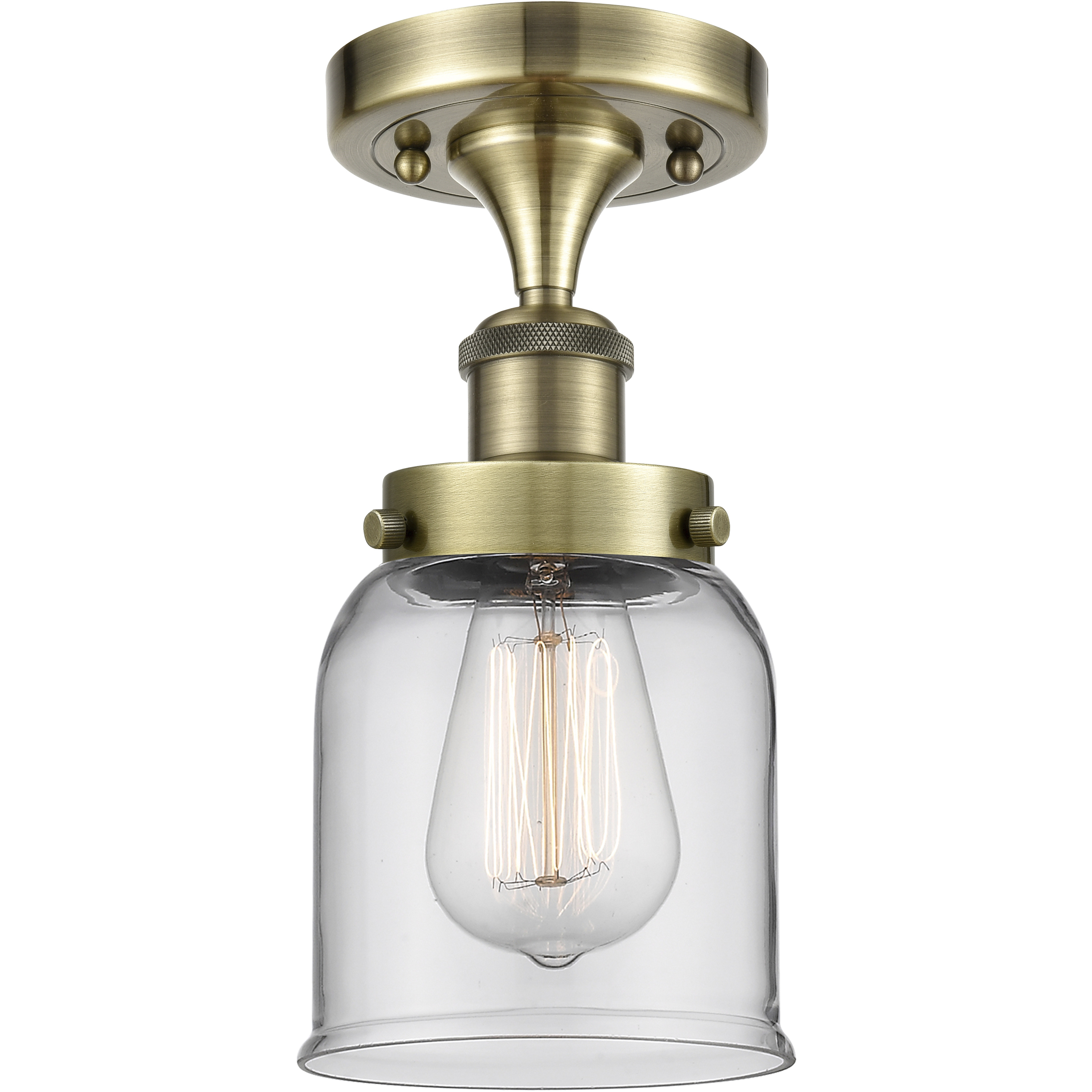 Bell 1 Light 5 inch Antique Brass Semi-Flush Mount Ceiling Light in Clear Glass