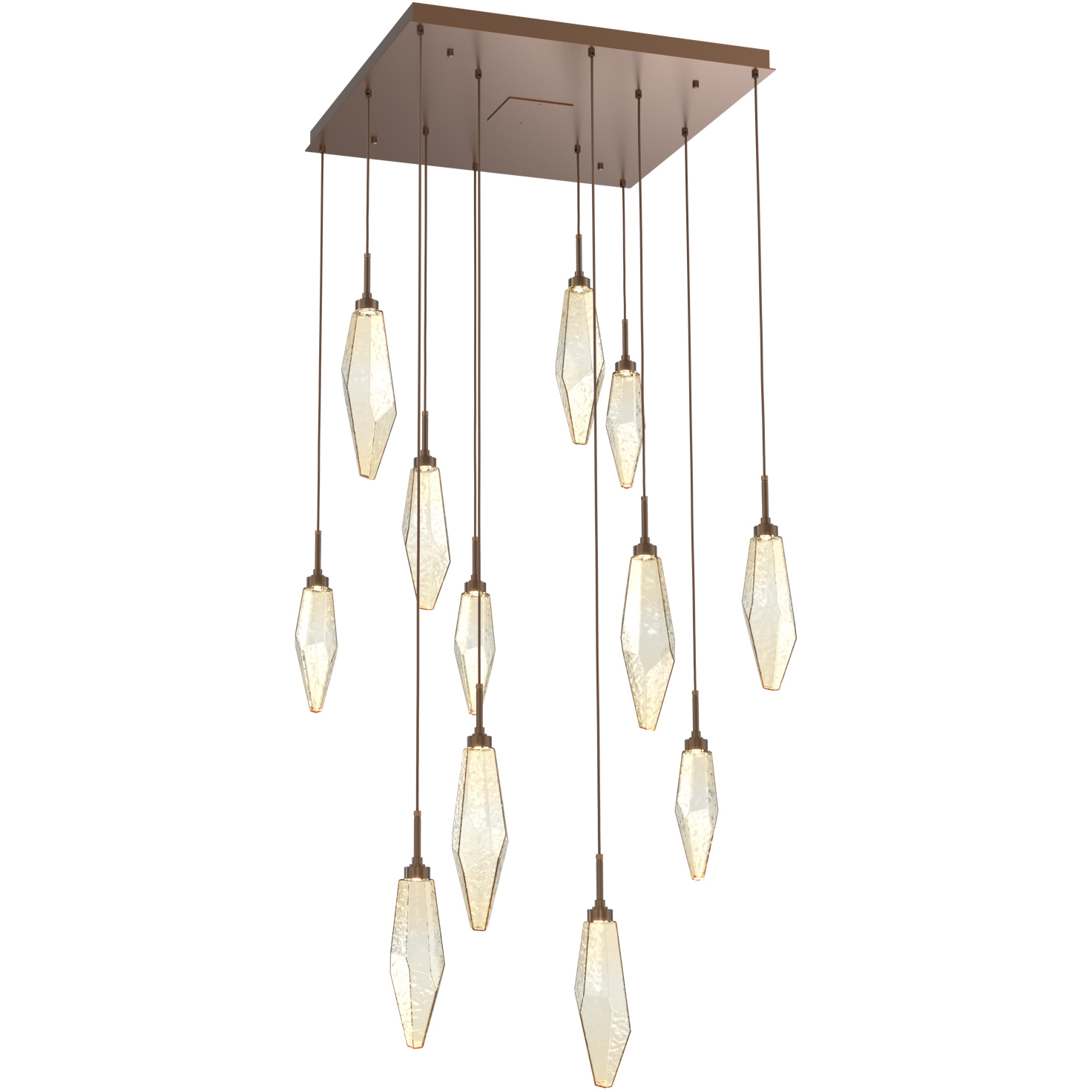 Rock Crystal LED Burnished Bronze Chandelier Ceiling Light, Square Multi-Port