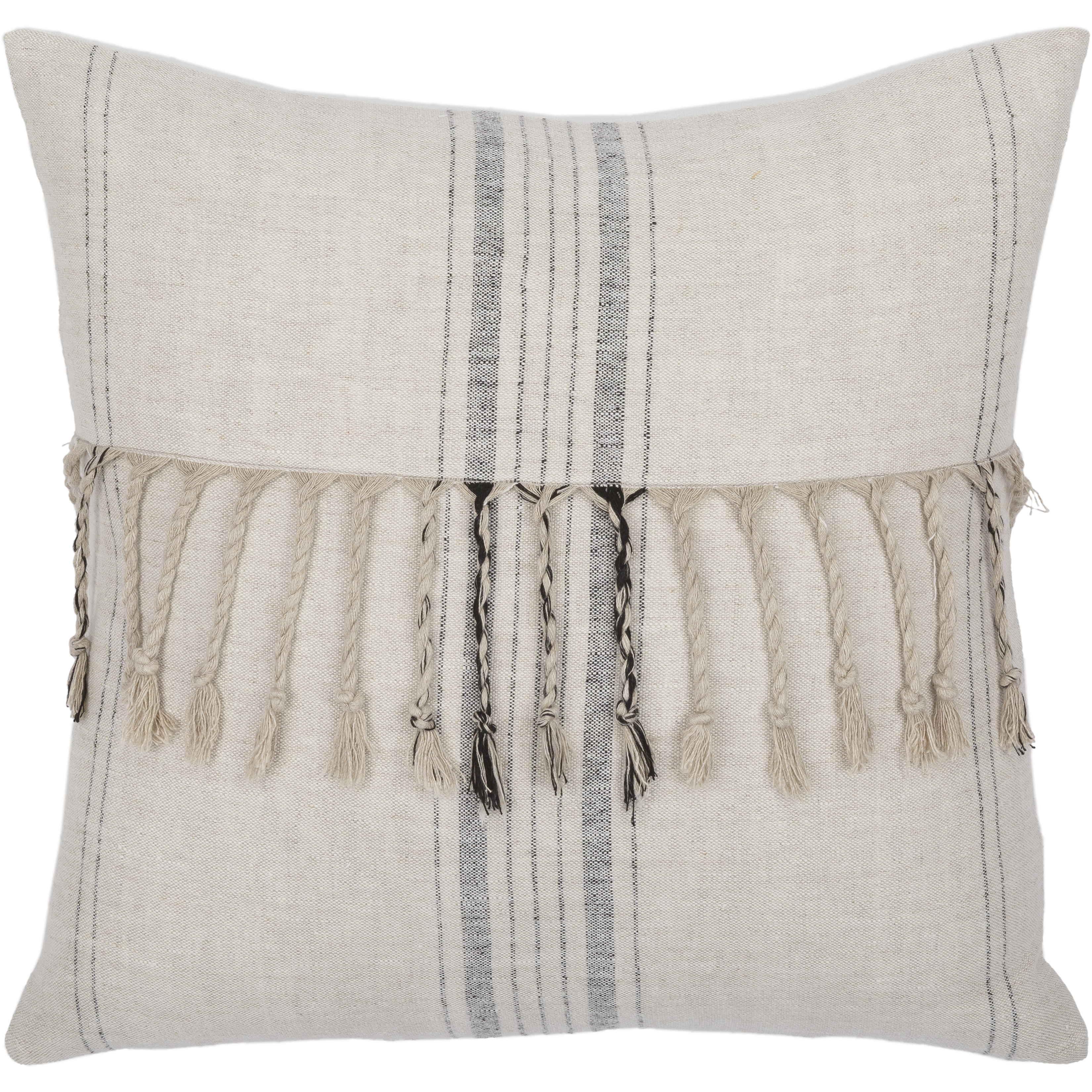 Linen Stripe Embellished 18 inch Cream Pillow Kit in 18 x 18, Square