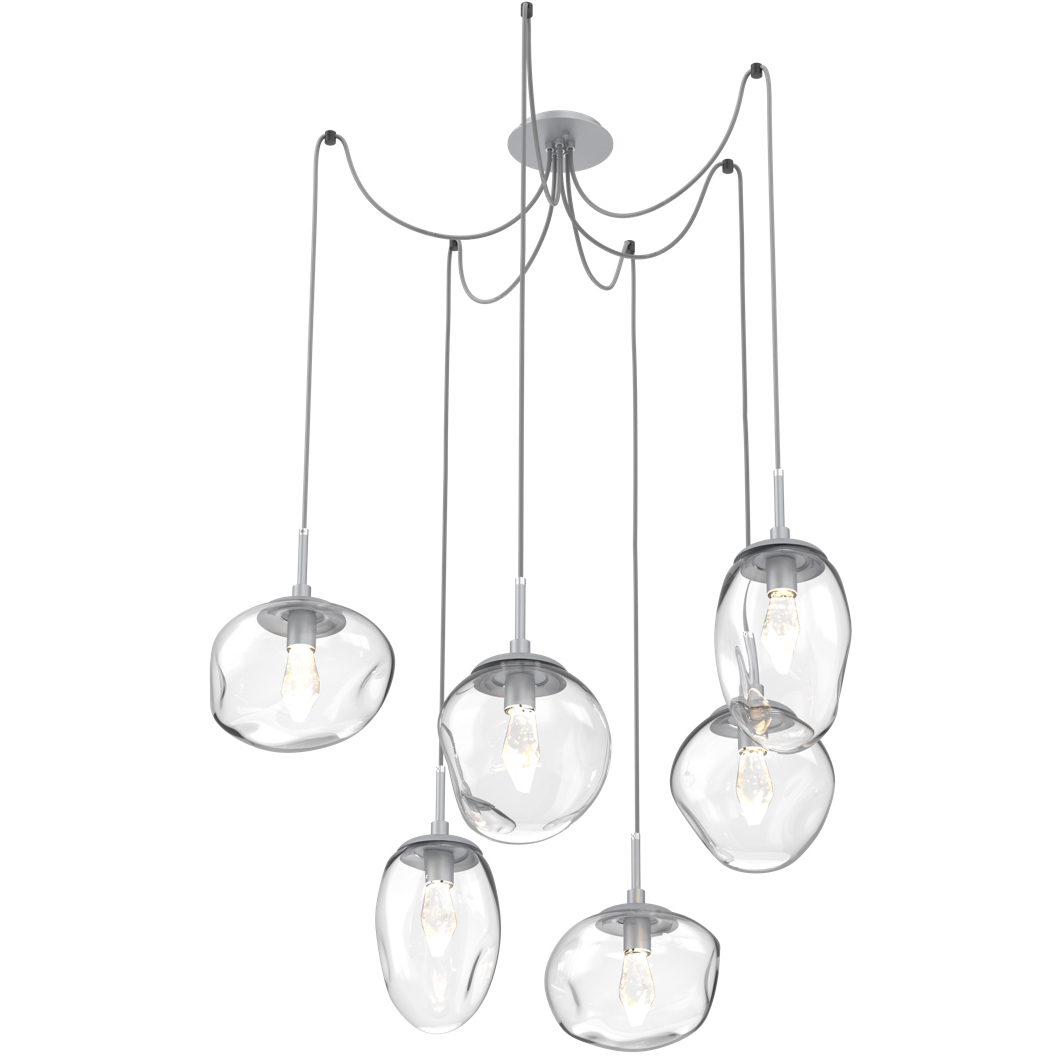 Cosmos LED 17 inch Classic Silver Swag Multi-Pendant Ceiling Light in 2700K LED, Geo Inner - Clear Outer