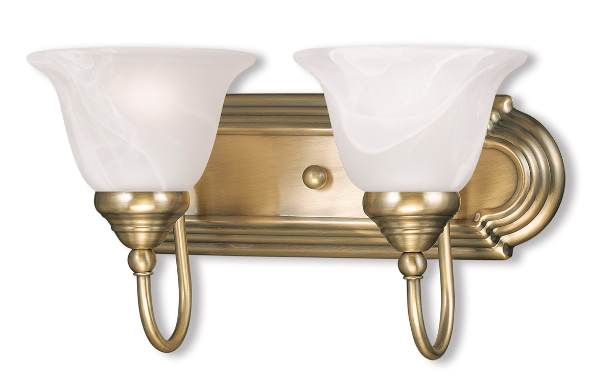 Livex 1002 01 Belmont 2 Light 14 inch Antique Brass Bath Vanity Wall Light