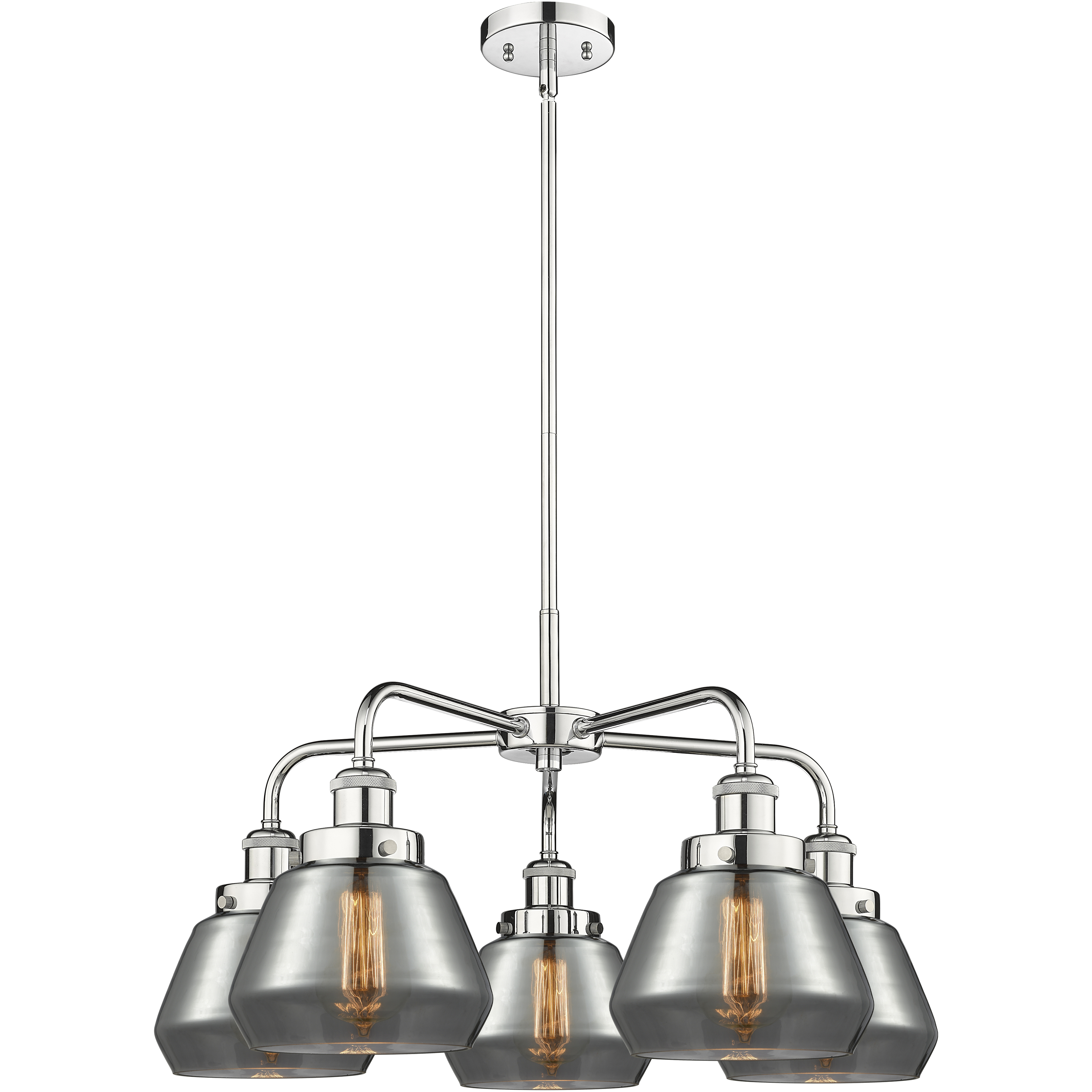 Fulton 5 Light 24.5 inch Polished Chrome Chandelier Ceiling Light in Light Smoke Glass