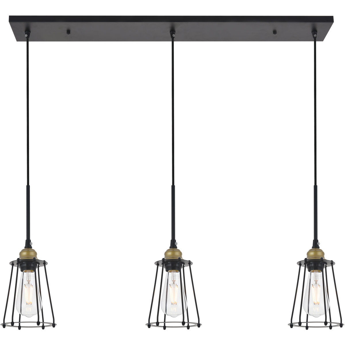 Auspice 3 Light 38 inch Brass and Black Pendant Ceiling Light