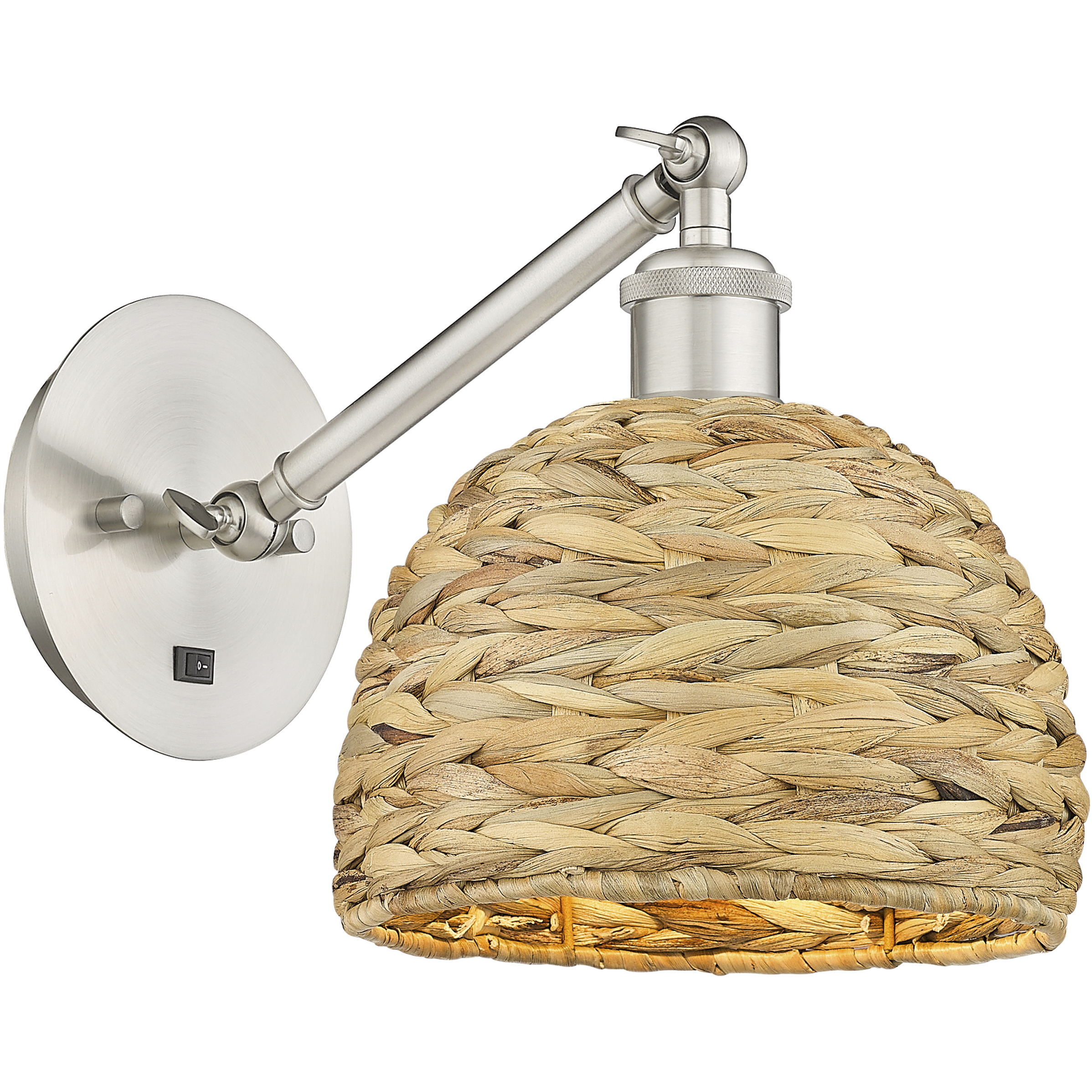 Woven Rattan Sconce Wall Light in Satin Nickel