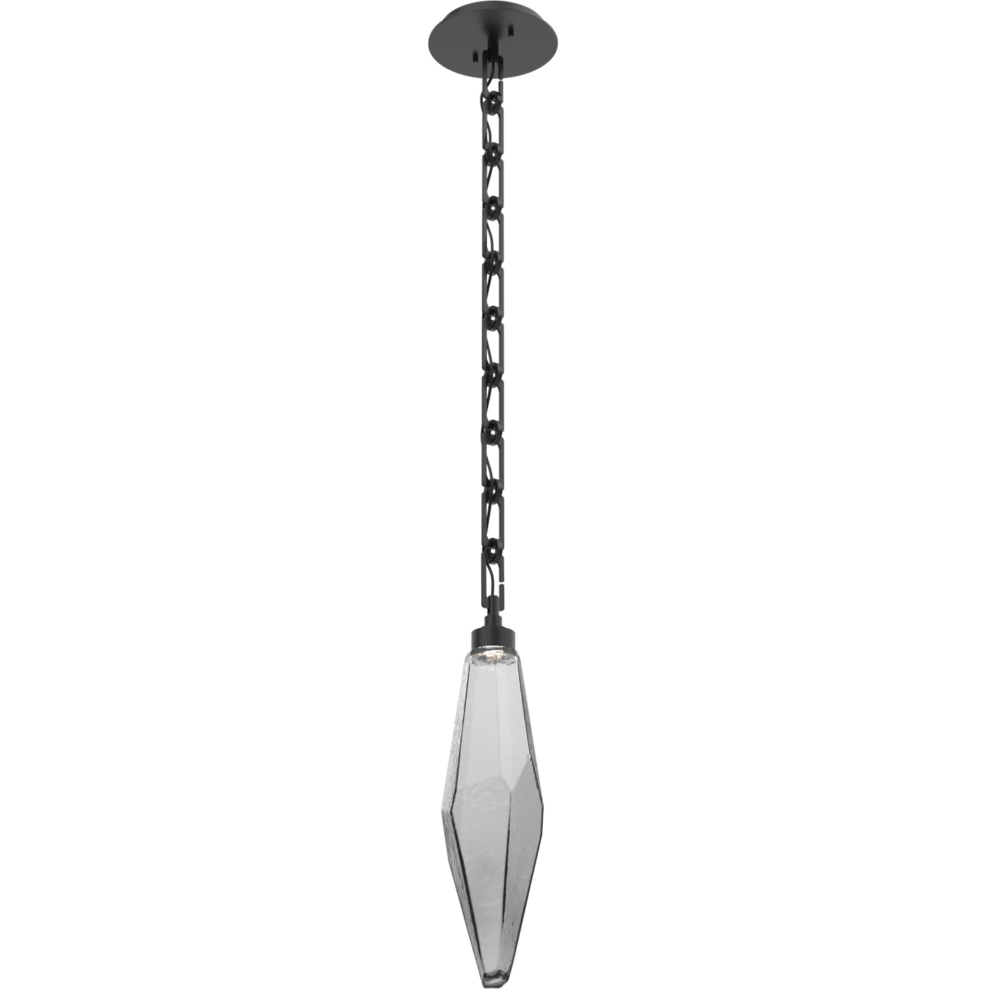 Rock Crystal LED 6 inch Matte Black Pendant Ceiling Light in 3000K LED, Smoke, Rectangular Chain