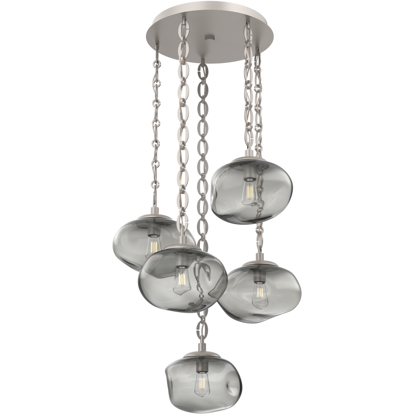 Nova 5 Light 24.2 inch Beige Silver Multi-Pendant Ceiling Light in Smoke, Oval Chain