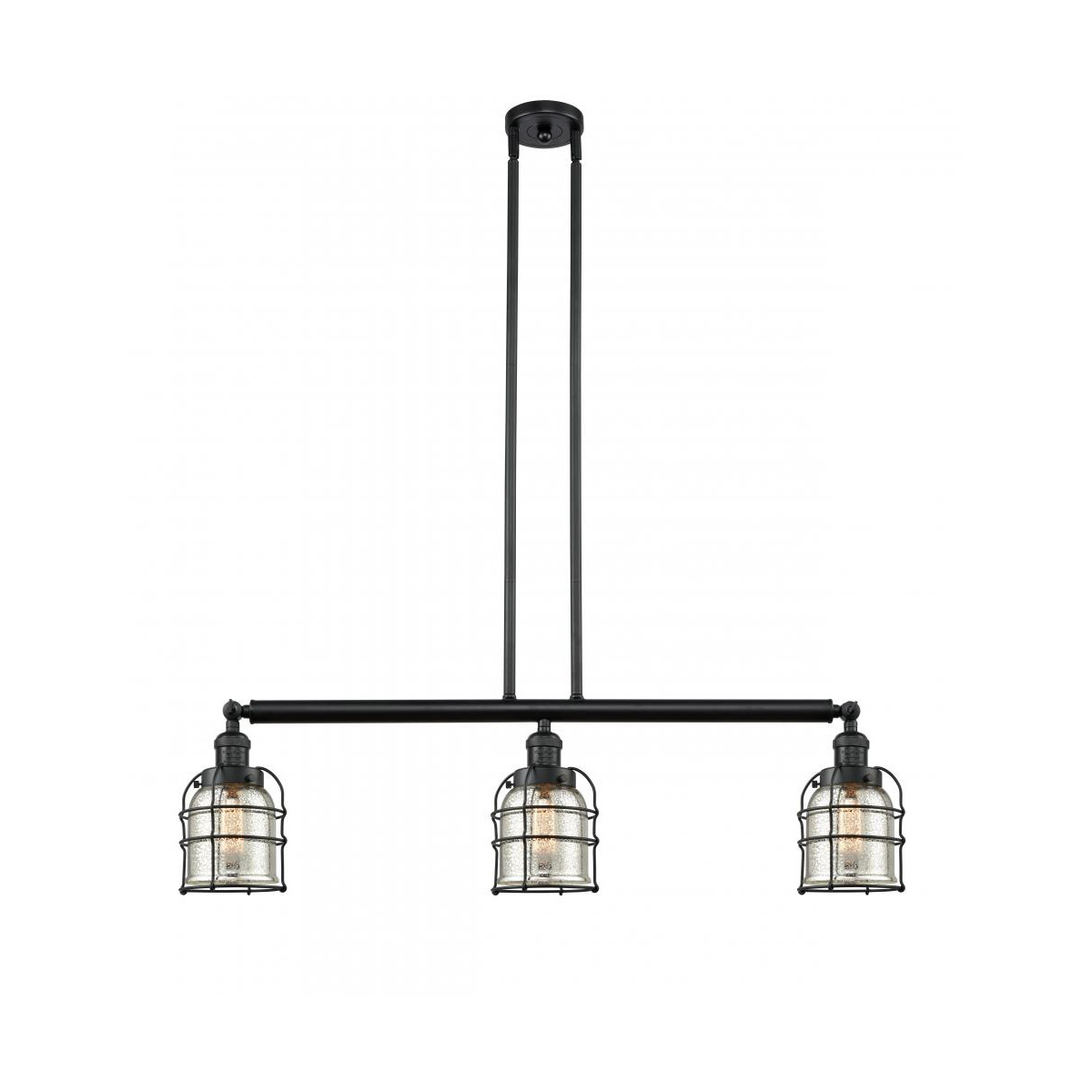 Franklin Restoration Small Bell Cage LED 38.5 inch Matte Black Island Light Ceiling Light in Silver Plated Mercury Glass, Franklin Restoration