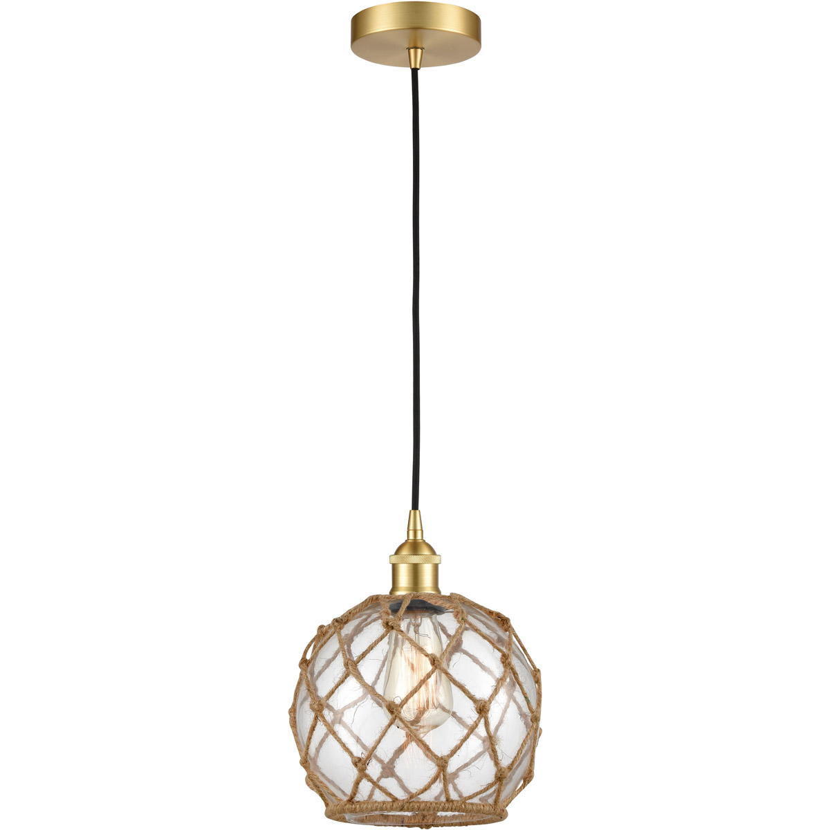 Edison Farmhouse Rope 1 Light 8 inch Satin Gold Mini Pendant Ceiling Light